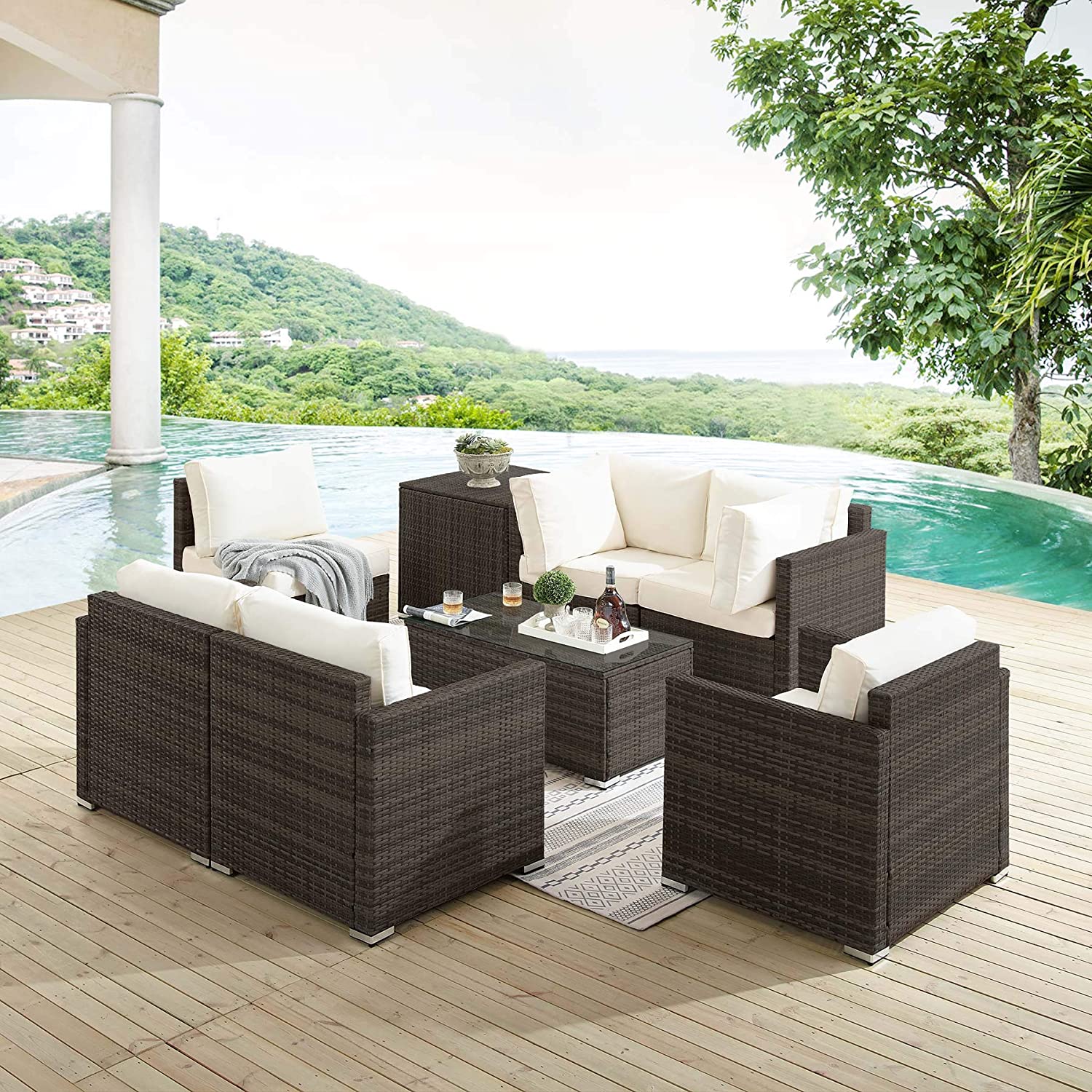 Tribesigns Ho008-bnbe Wicker Outdoor Sectional With Beige Cushion(S ...