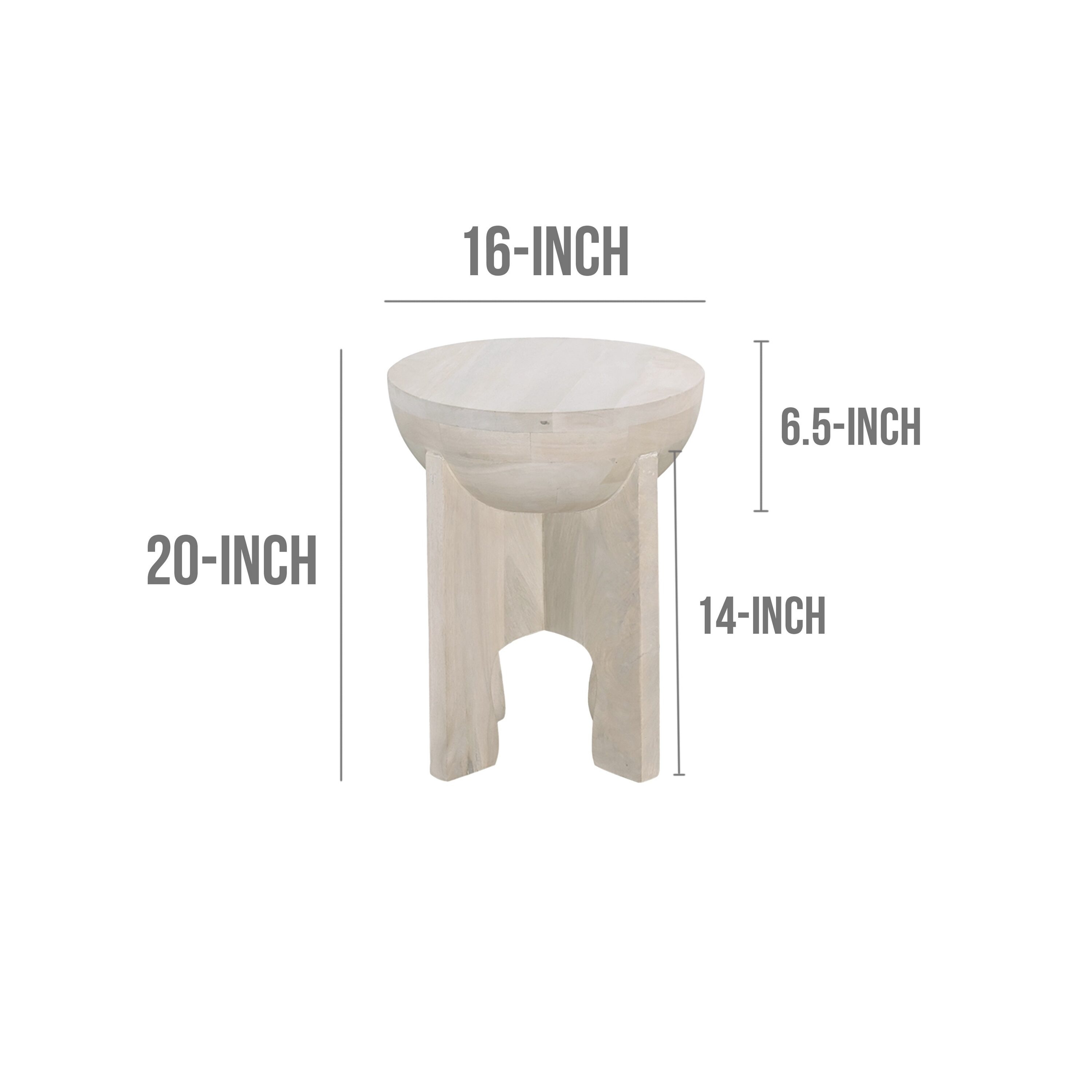 Washed White Mango Wood Round Side End Table, 20" Height