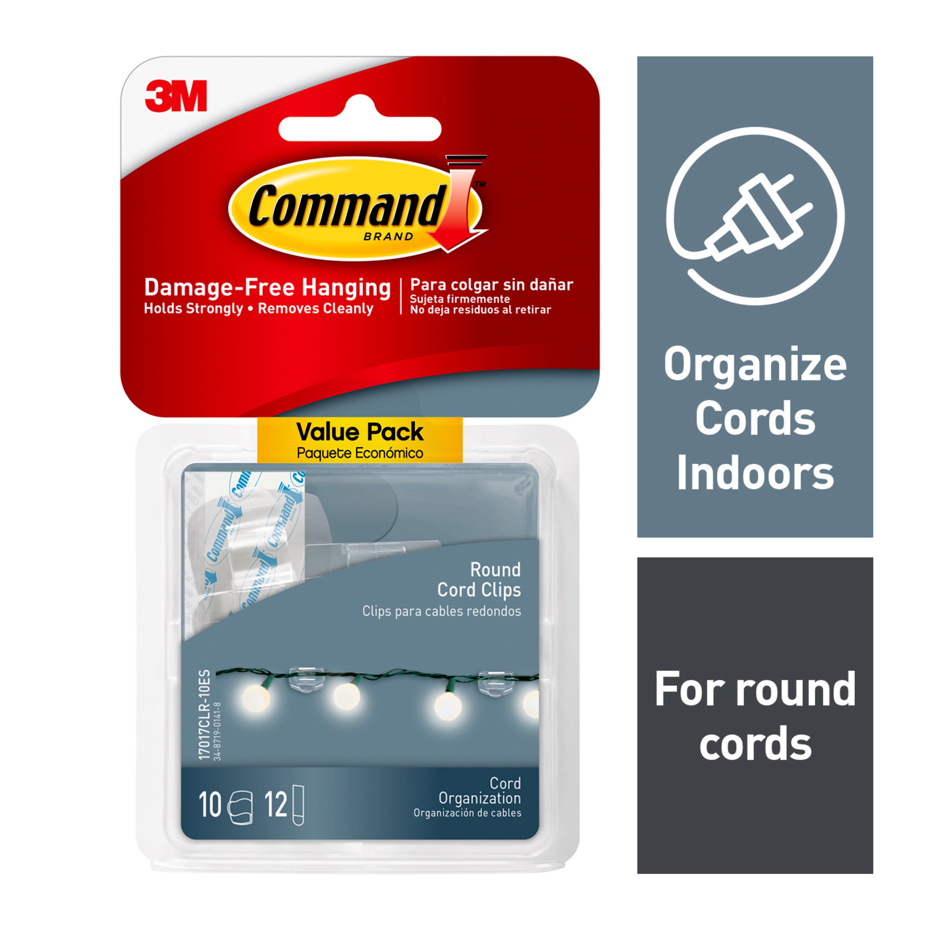 Command 17017CLR-10ES Round Cord Clips 10-Pack Clear Adhesive Storage/Utility Hook (Capacity)