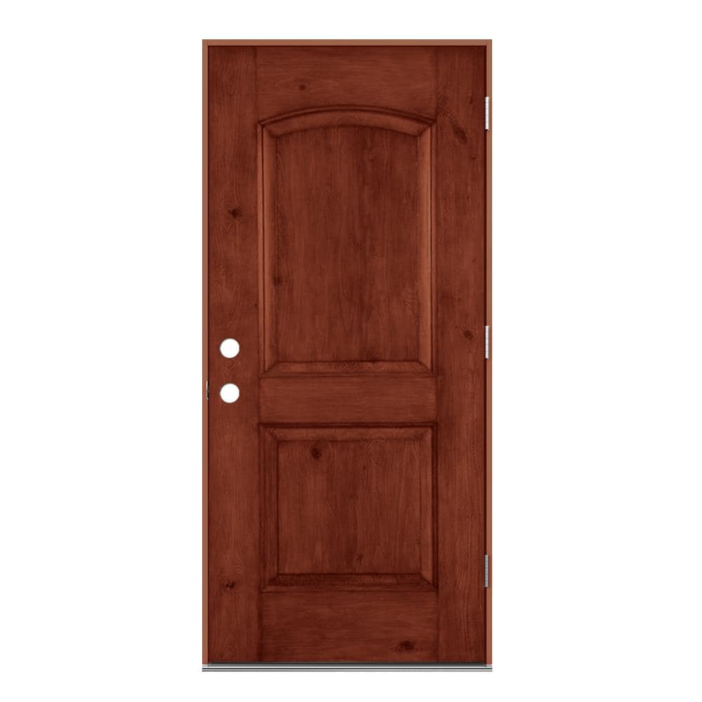 JELD-WEN LOWOLJW232400017 36-in x 80-in x 4-9/16-in Fiberglass No glass Left-hand outswing Amaretto Stained Prehung Front Door Insulating core