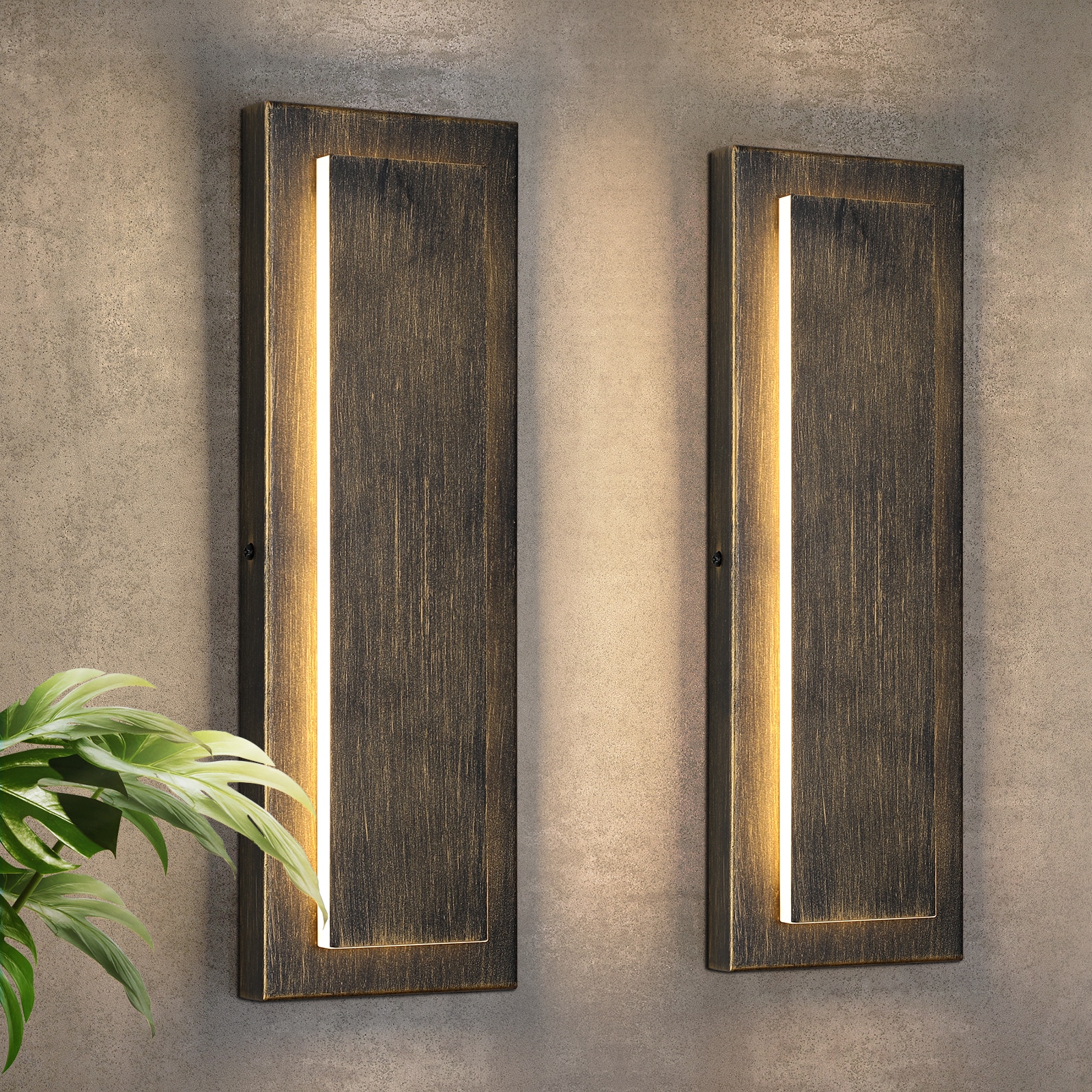 ZSMAIKU Regtangular LED Outdoor Wall Sconce Modern Brass Outdoor Wall Lighting 15.7in Exterior Lighting Fixtures-2 Packs
