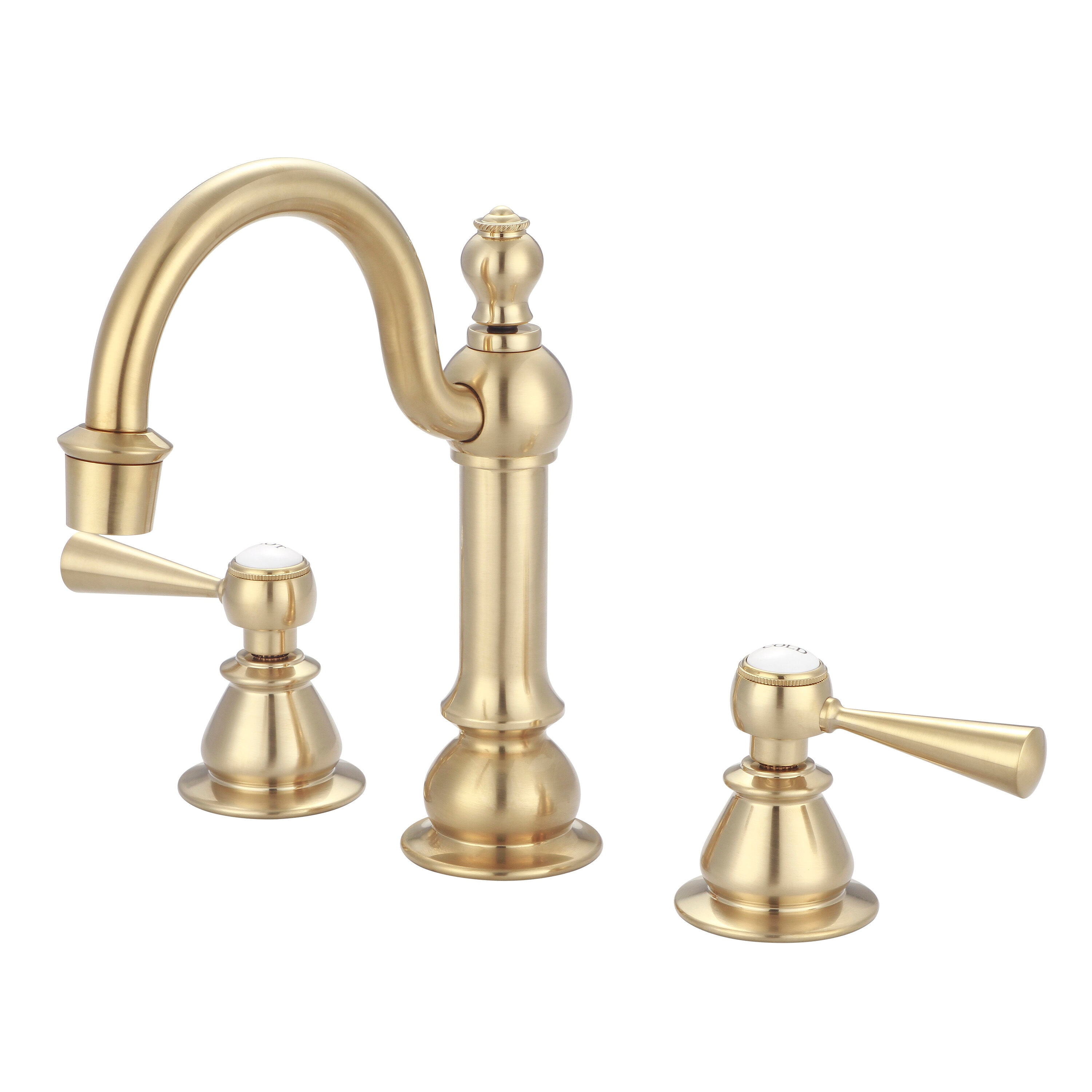 Water Creation F2-0012-06-TL F2 Satin Gold Widespread 2-handle High-arc Commercial/Residential Handle Bathroom Sink Faucet with Drain