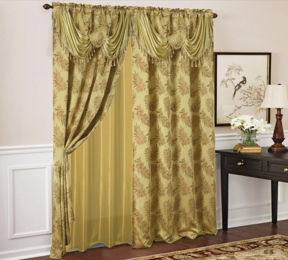 Jacquard Window Curtain Panel: Orange 1 Single Metallic Floral Design 