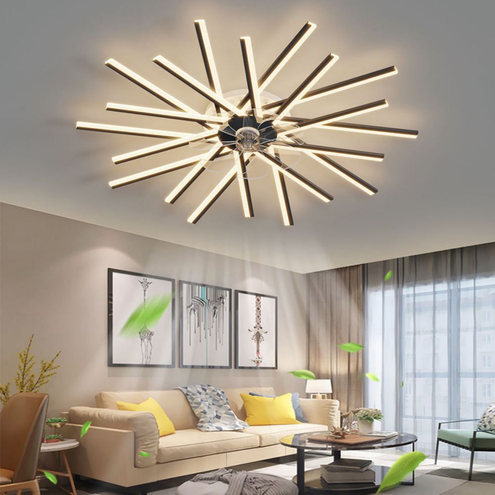 Oaks Decor BD09120013 Cotti 45-in Black with Color-Changing Integrated LED Fixture Indoor Flush mount Smart Compatible Fandelier Ceiling Fan With Light and Remote ( 7 -Blade)