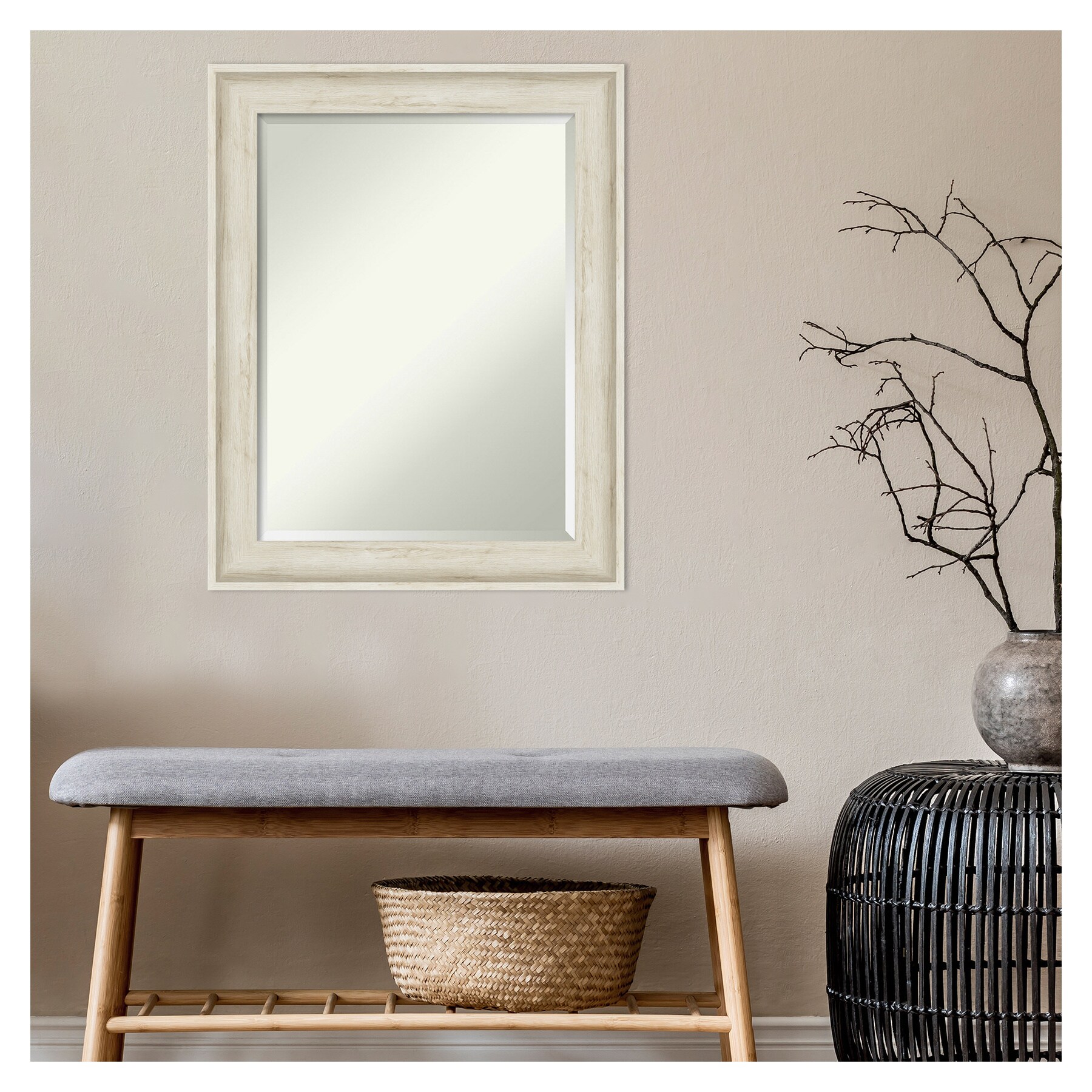 Amanti Art Regal Birch Cream Framed Floor Leaner Mirror in White