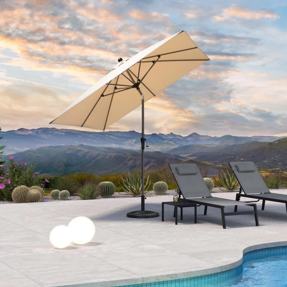 PURPLE LEAF LS03-MLZXS08-KK 8-ft Aluminum Beige Crank Market Patio Umbrella