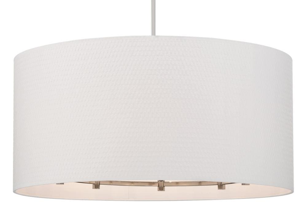 Polished Nickel 8-Light Drum Pendant with White Shade