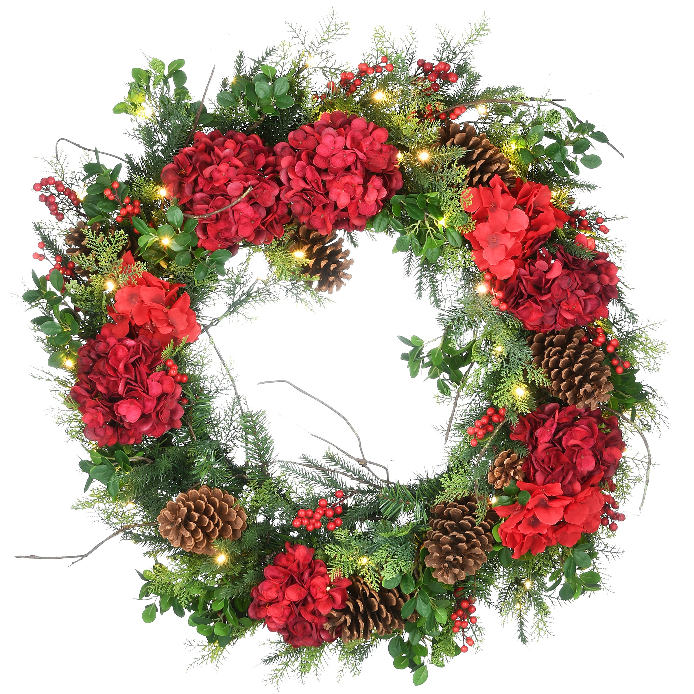 National Tree Company VW63-300-30W-B 30-in Pre-lit Indoor/Outdoor Battery-operated Green Mixed pine Artificial Christmas Wreath