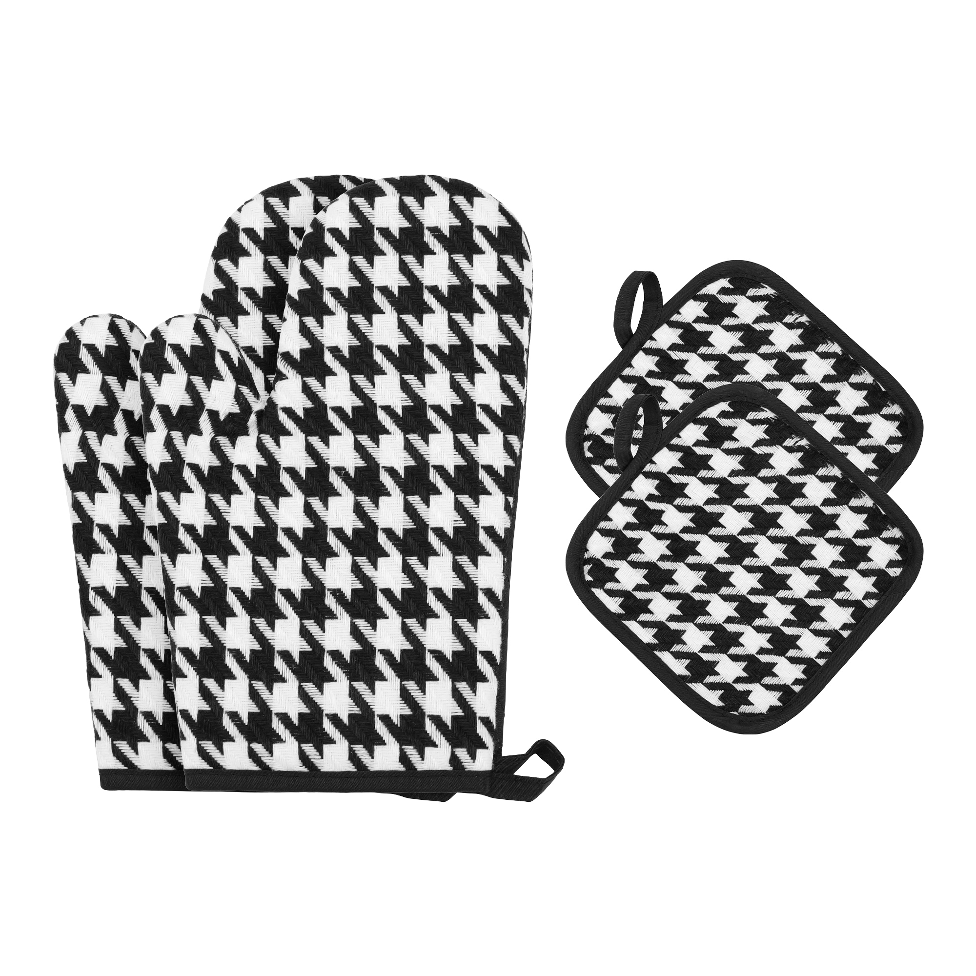 Unique Bargains Oven Mitts and Pot Holders Sets 2pcs Heat Resistant Oven Mitts and Pot Holders for Kitchen 10.6x7.1inch Black
