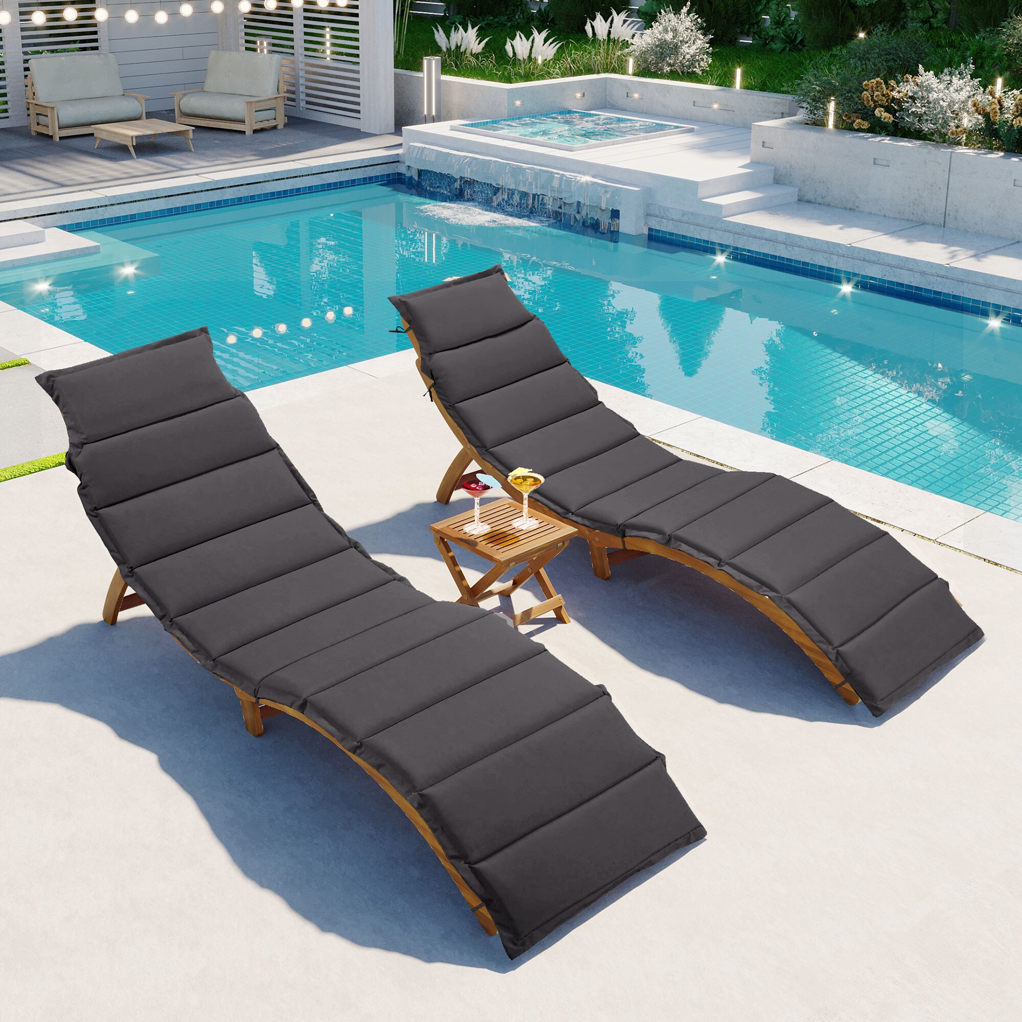 ModernLuxe L-WF300021AAE / Set of 2 Gray Wood Frame Stationary Chaise Lounge Chair with Gray Cushioned Seat