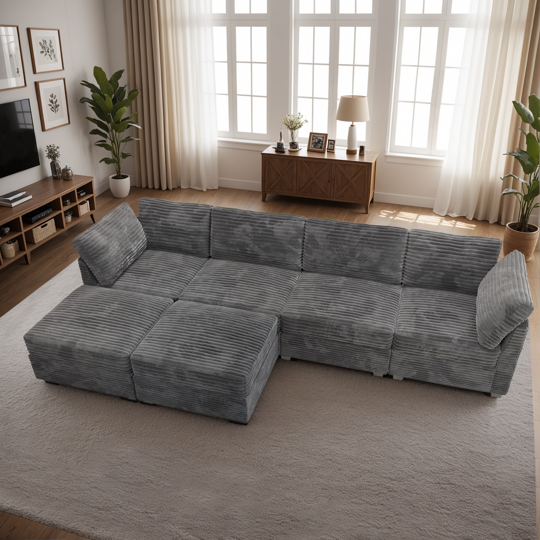 ALTRIGUS 6L-YOYO910-61-AL 130.72-in Modern Gray Plush 6+ -seater Sectional