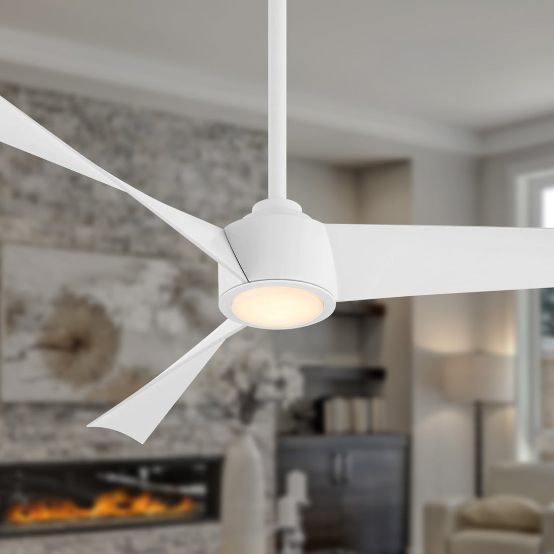 Minka Aire F774L-WHF Pike 56-in Integrated LED Flat White with Flat White Blades Ceiling Fan With Light and Remote ( 3 -Blade )