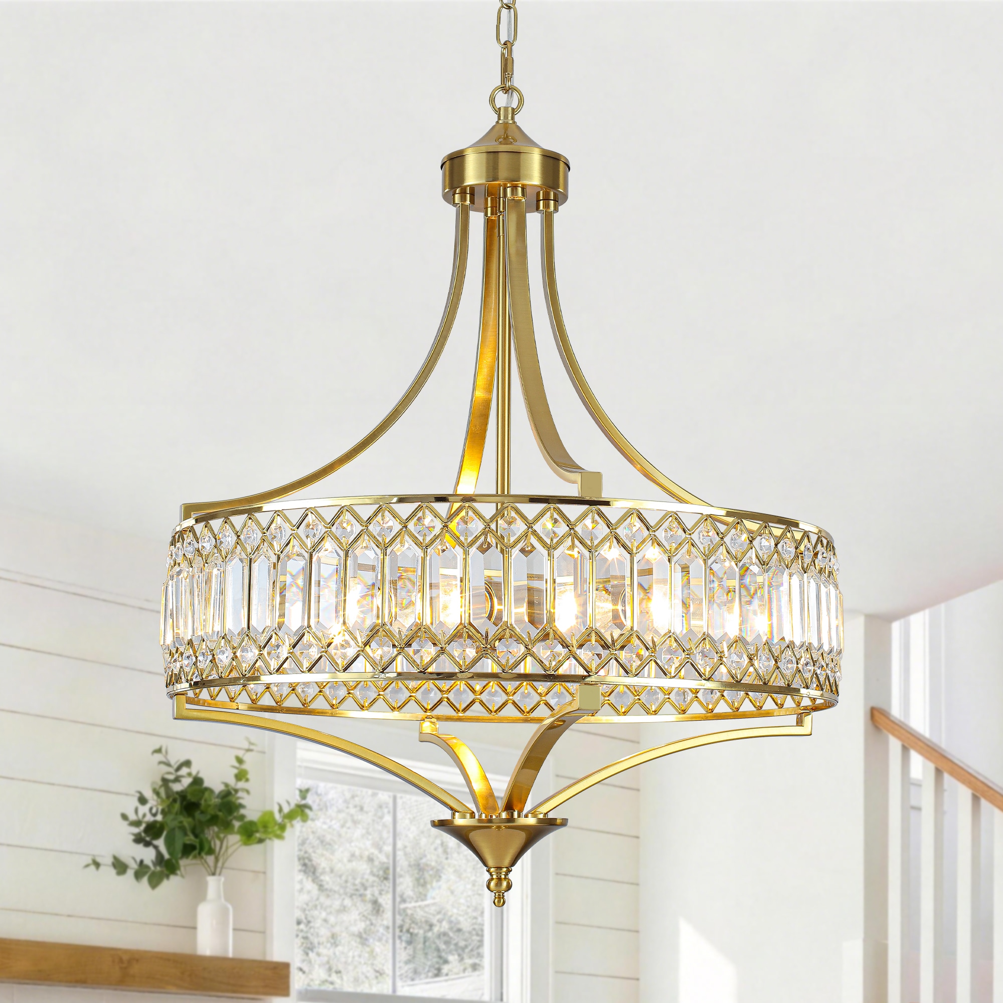 ZemSum 20-in W 5-Light Gold Modern/contemporary Crystal Drum Metal Chandelier