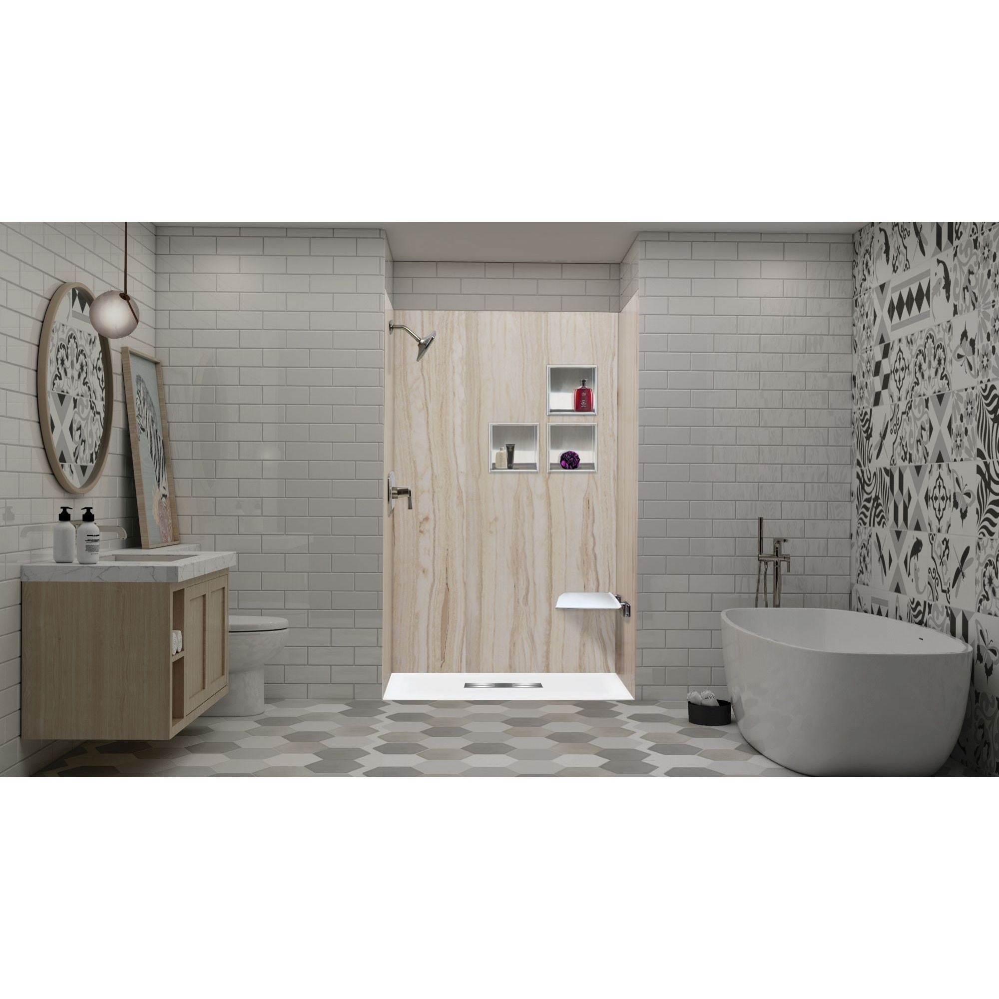 Transolid FZS6036C-31 35.5-in W x 60-in L White Single Threshold Rectangle Shower pan base with 1-in H Threshold (Center Drain)