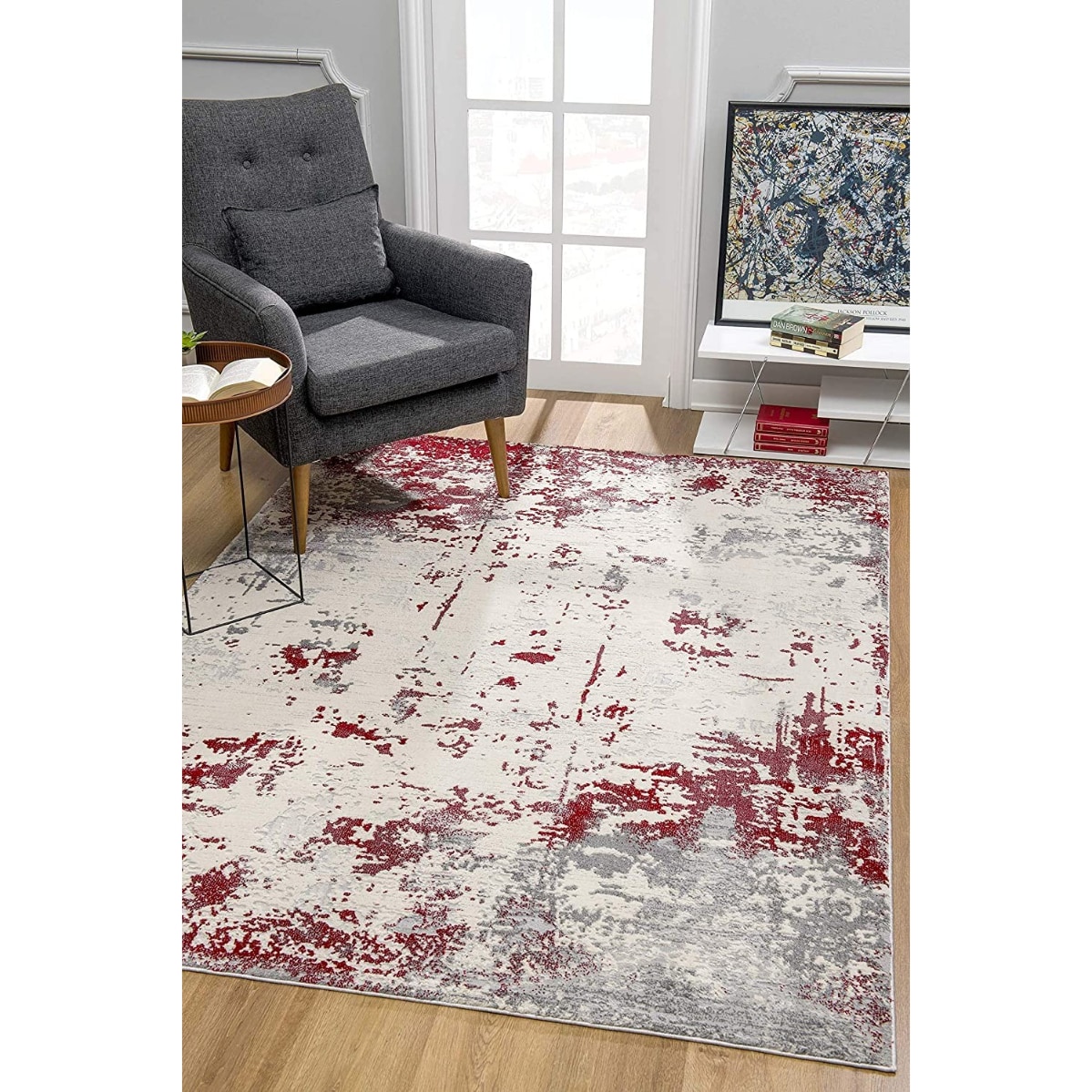 HomeRoots 4000390523 4 x 6 (ft) Polypropylene Red Rectangular Indoor Abstract Area rug