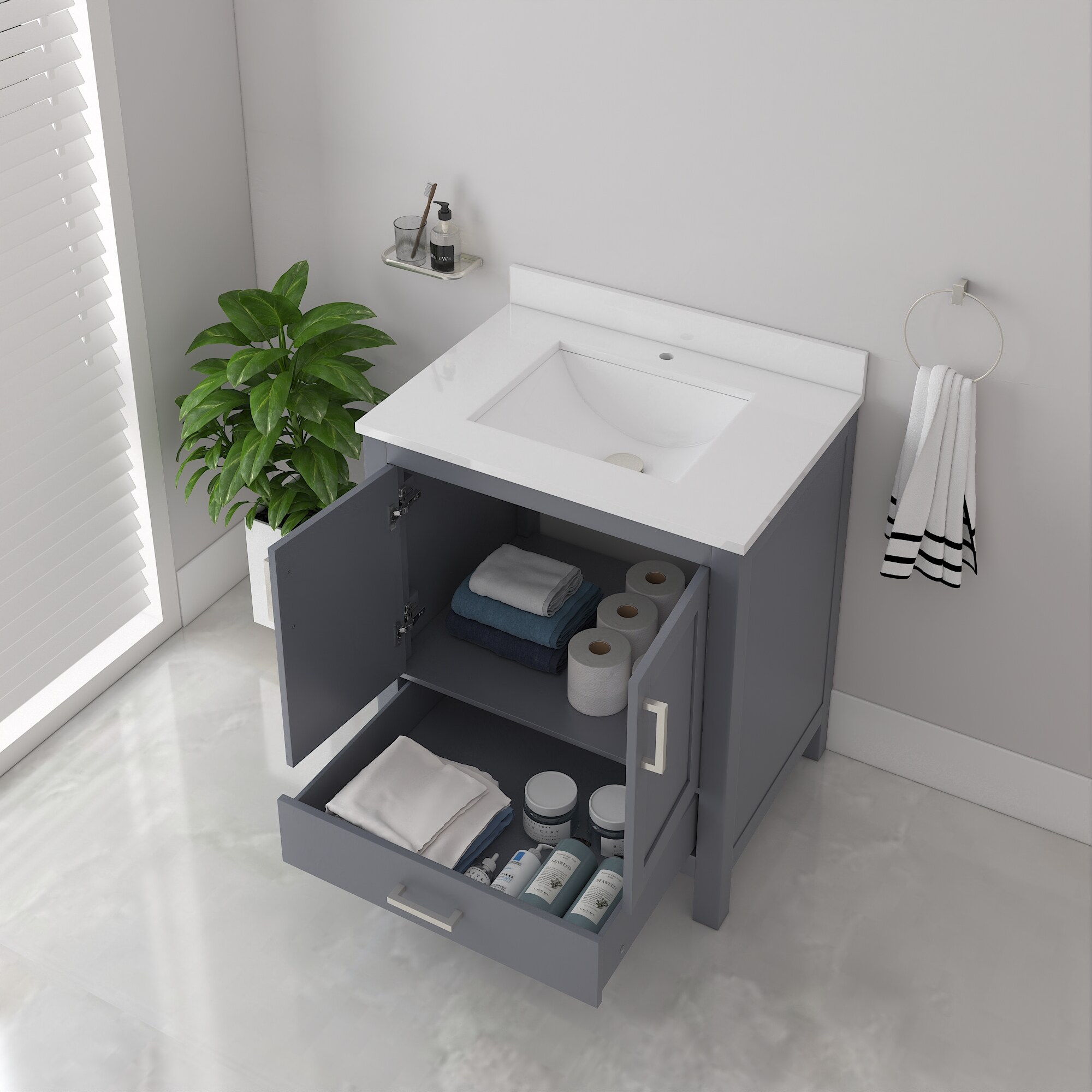 Ayna Decors Rooh 30-in Charcoal Grey Undermount Single Sink Bathroom ...