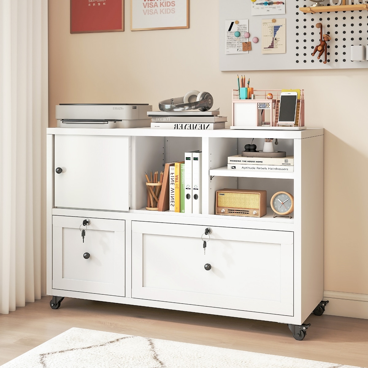 Ropilly White Metal Filing Cabinet 2 Drawer File Cabinet With Lock ...