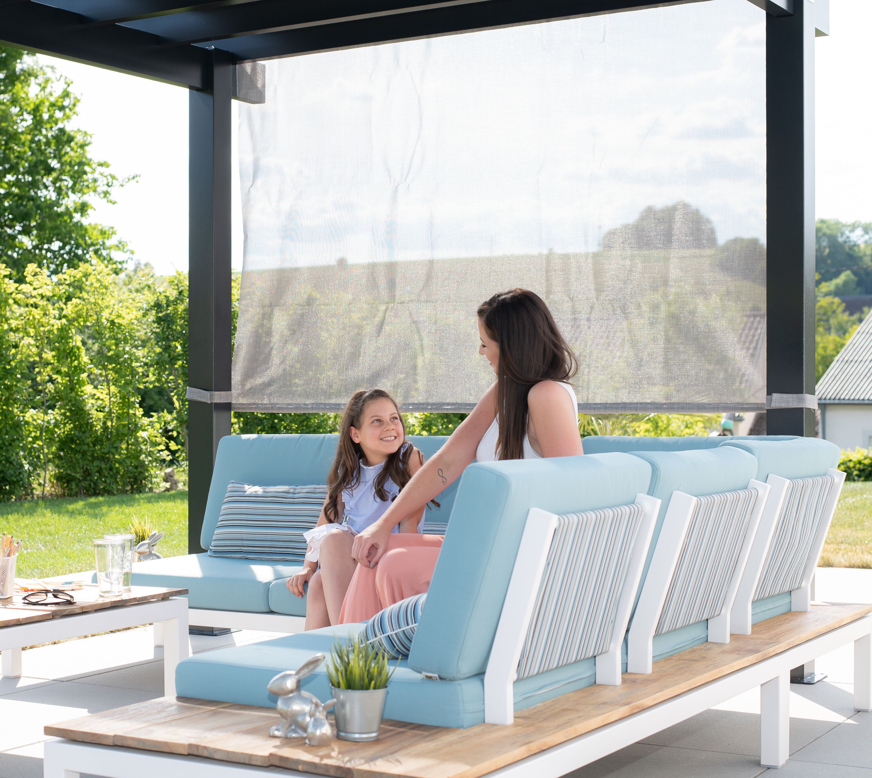 Yamba 10' x 16' Gray Aluminum Pergola with Fabric Canopy