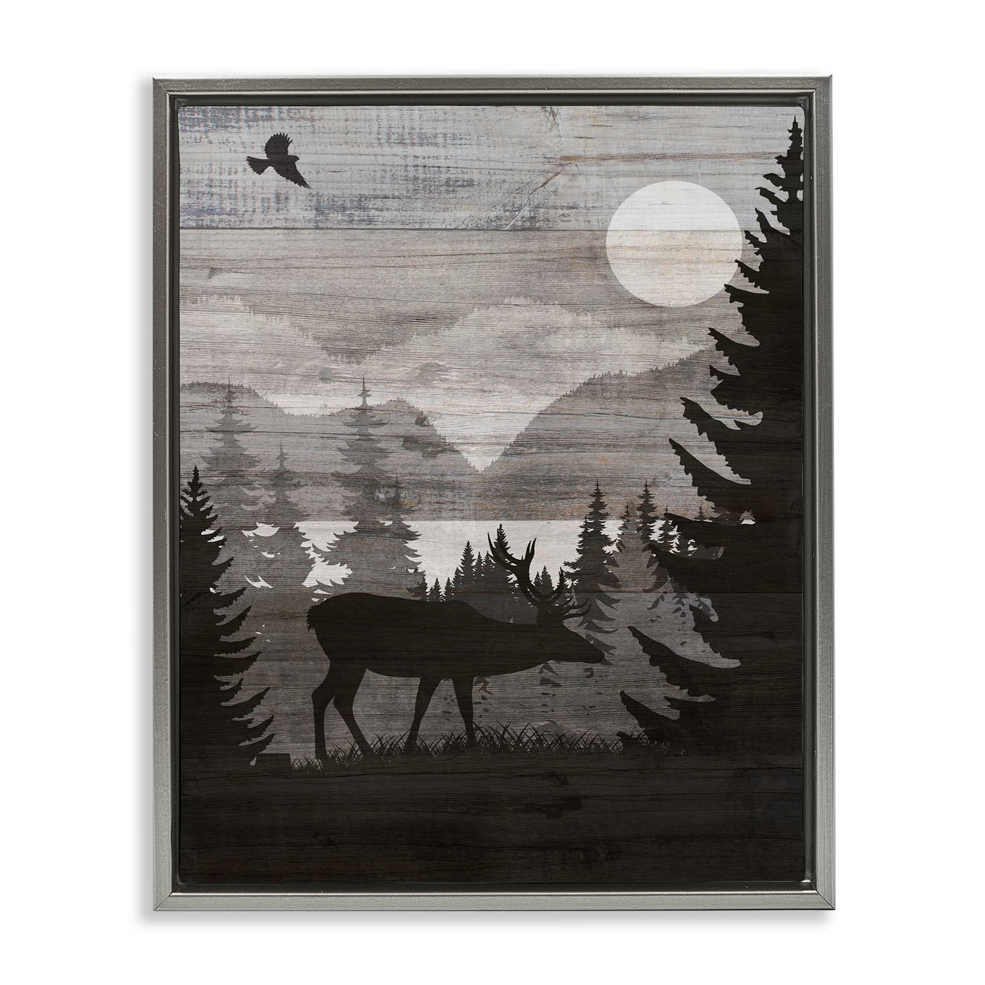 Stupell Industries BS-243-FFL-24X30 Rustic Moose at Night Floating Frame design by Susan Arnot