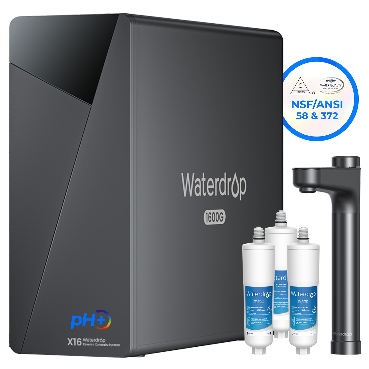 Waterdrop BL-WD-X16-431-3 X16 Activated carbon Reverse Osmosis Filtration Under Sink Water Filtration System Stainless Steel Faucet