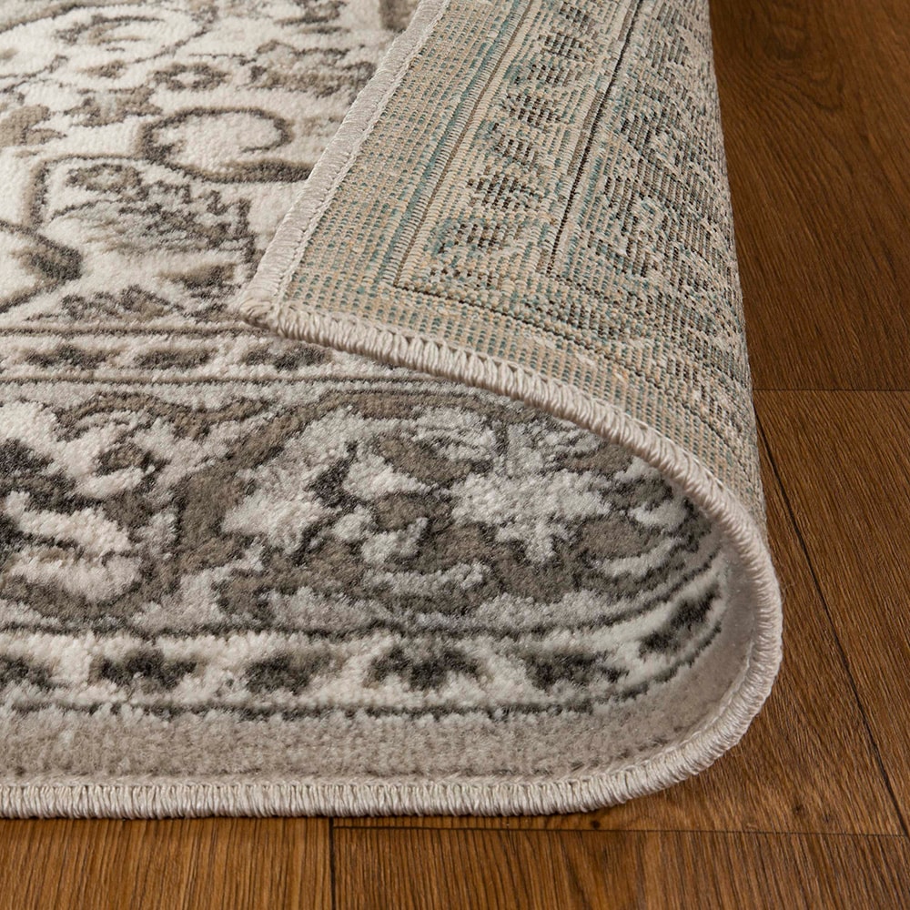 Rivulet Gray and White Synthetic Medallion Area Rug, 8' x 10'