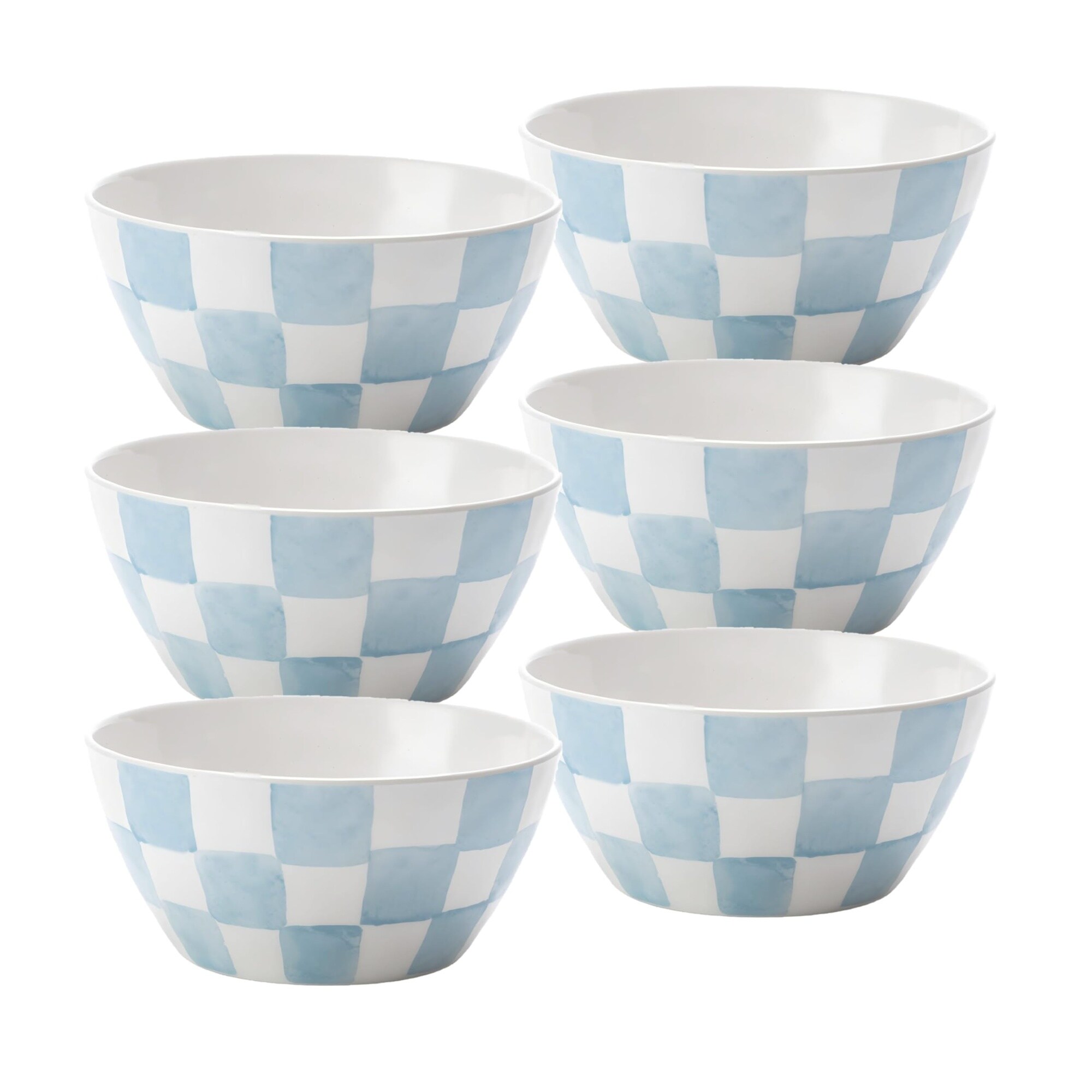 Aoibox  6 Piece 6 in Blue Melamine Cereal Bowls with Hammered Pattern BPA Free Shatter Resistant Dishwasher