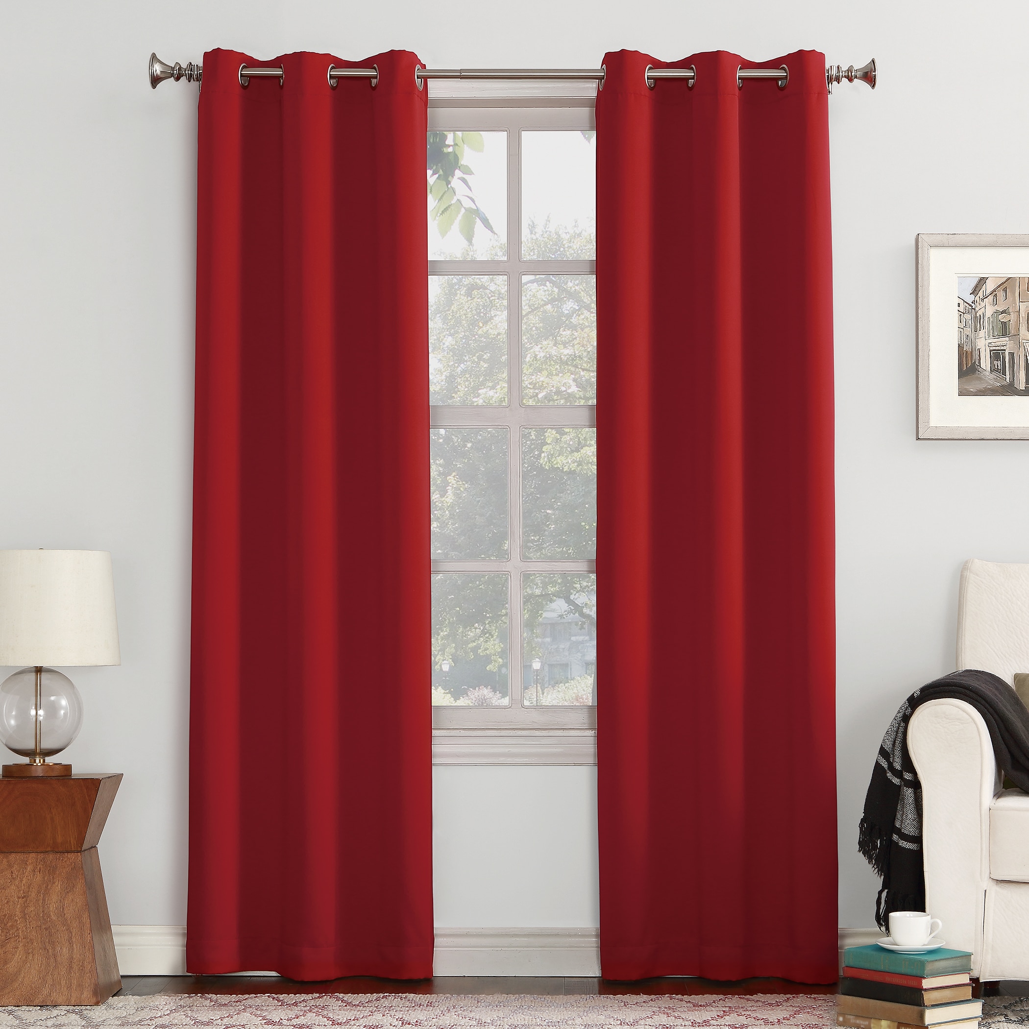 Sun Zero 59097 54-in Red Blackout Interlined Grommet Single curtain panel
