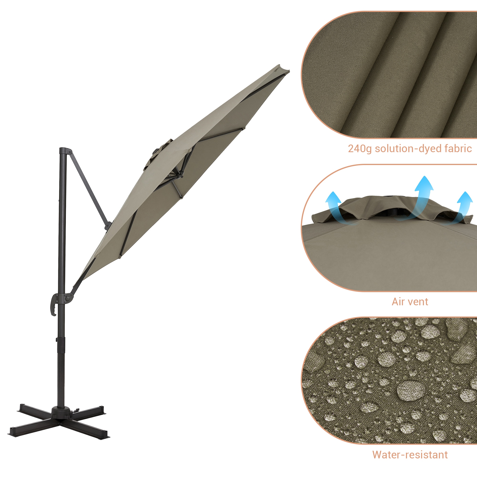 Acegoses 10-ft Aluminum Tan No-tilt Cantilever Patio Umbrella Lw-pct 