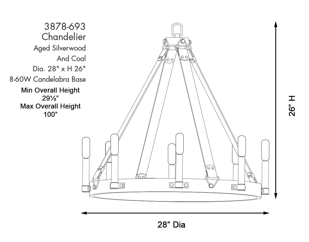 Rawson Ridge Aged Silverwood 8-Light Nickel Chandelier