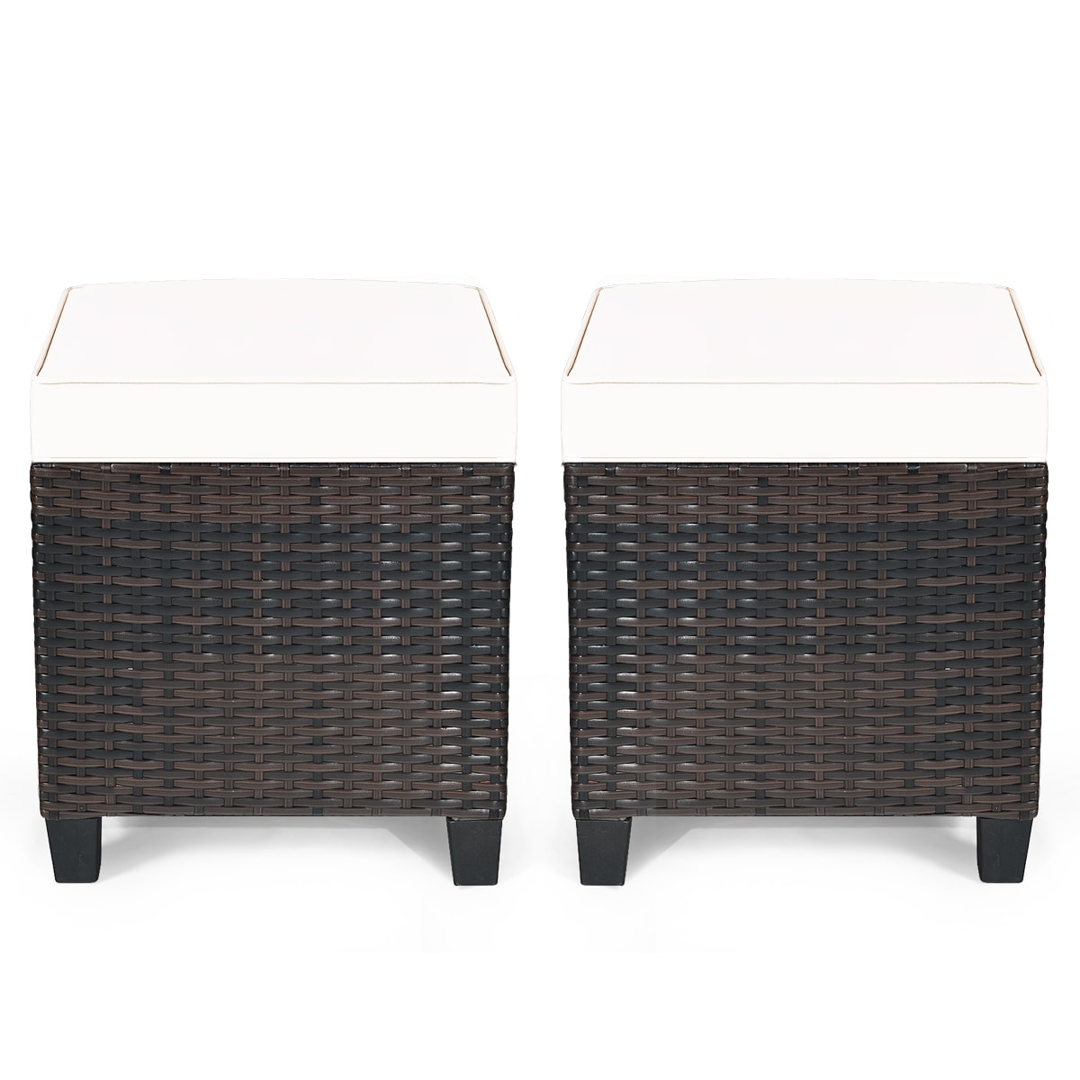 Slickblue D-CO-RC73236WH 2-Pack Beige/Turquoise/Navy/White/Red Steel Rattan Patio Ottomans with Cushions for Outdoor Use