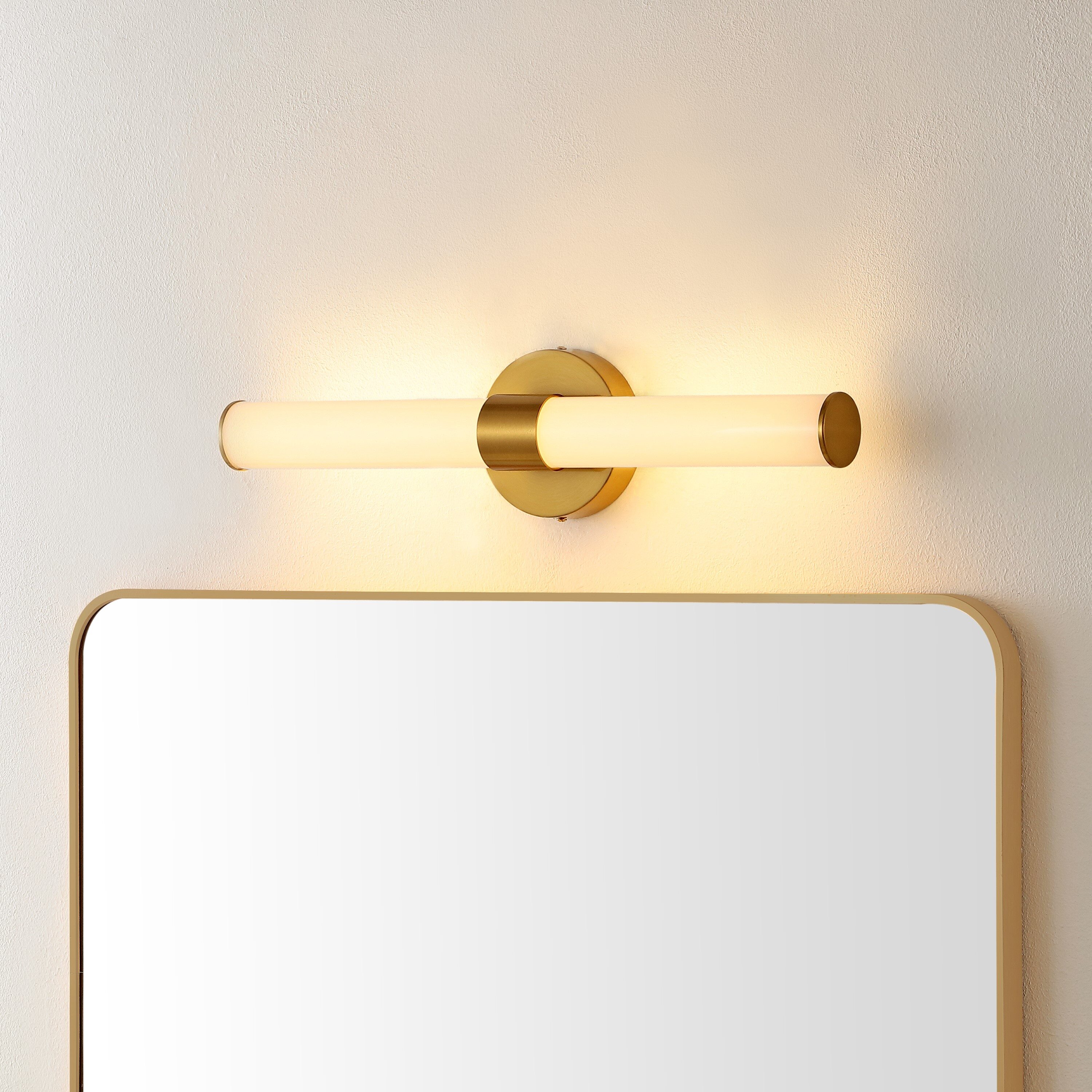 JONATHAN  Y JYL7119A Brooks Iron Integrated Industrial Mid-Century 20.13-in 1 -Light Satin Gold Integrated LED Vintage Vanity light