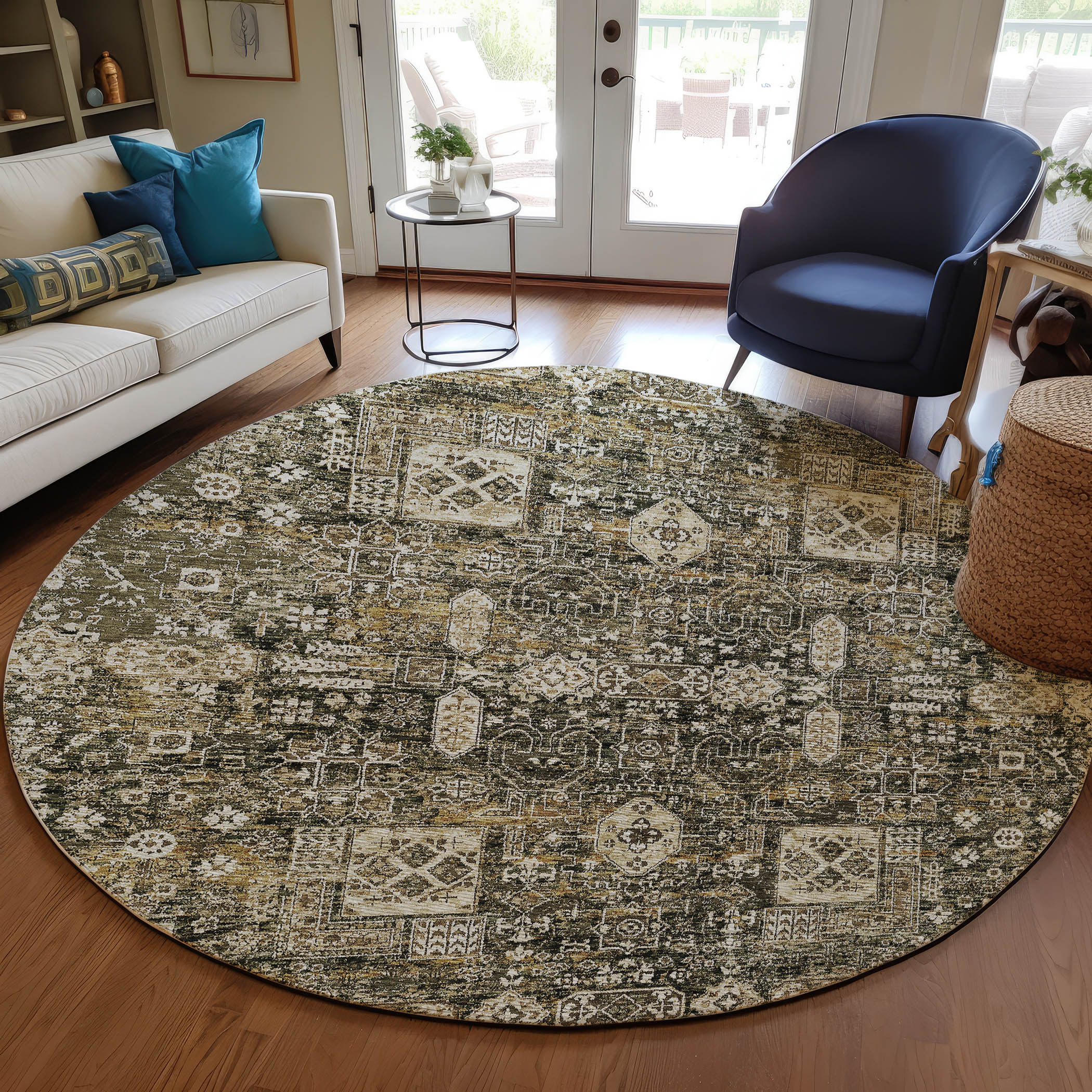 Addison Rugs ACN637CF8RO Chantille ACN637CF 8 x 8 (ft) Polyester Coffee Round Indoor/Outdoor Geometric Machine washable Area rug