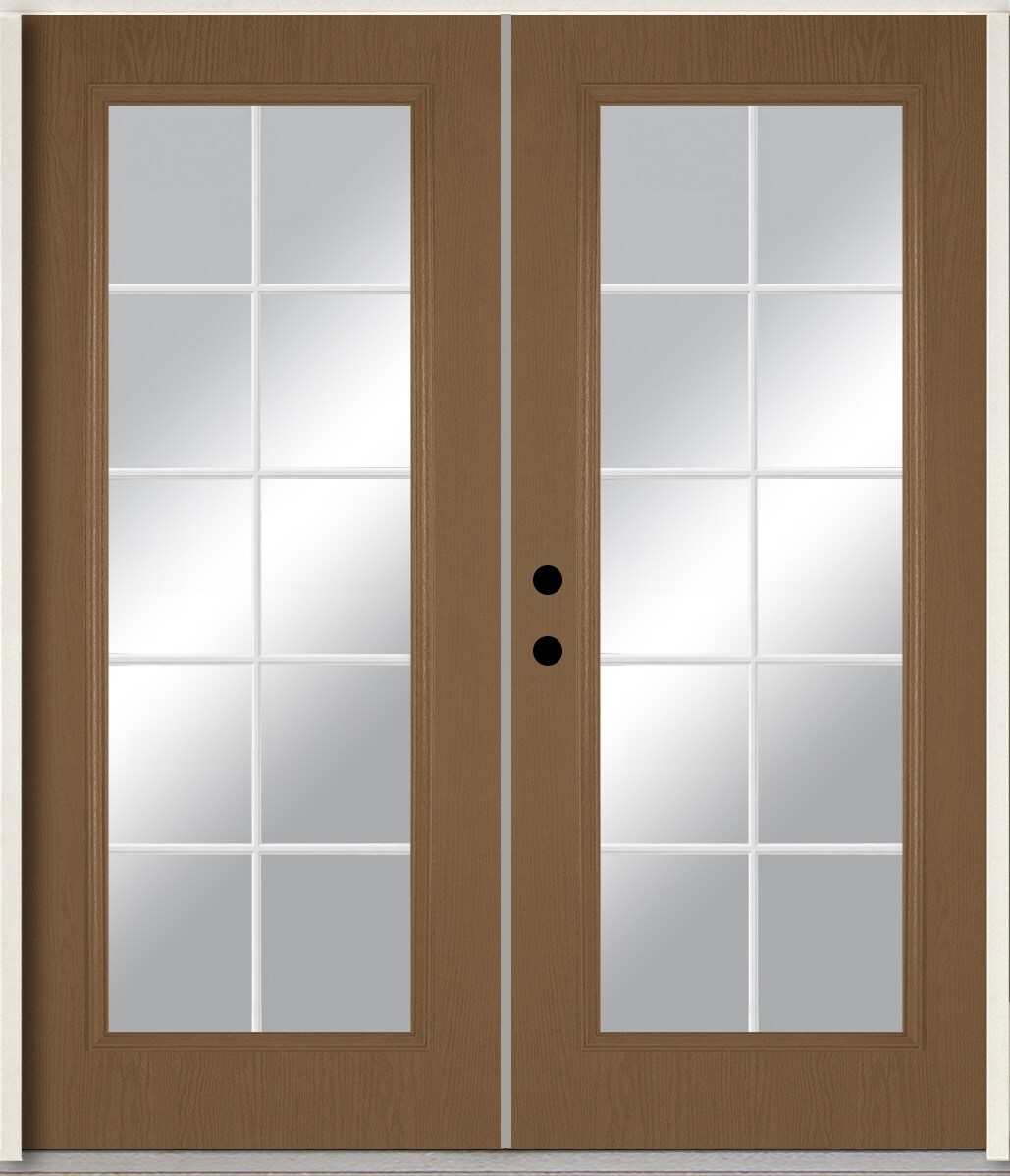 RELIABILT LO889976 72-in x 80-in x Fiberglass Full lite Right-hand inswing Woodhaven Stained Prehung Double Front Door Insulating core with Grilles