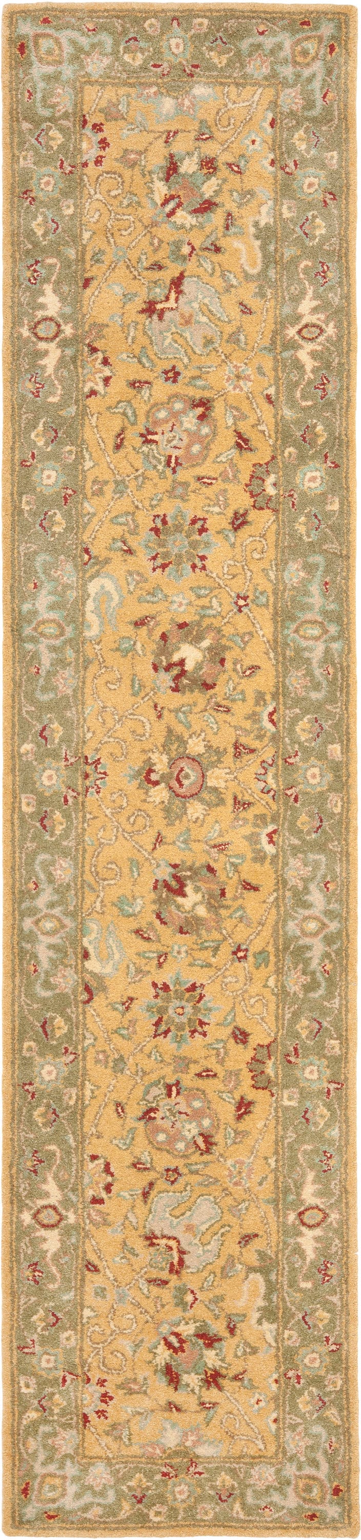 Safavieh AT21C-210 Antiquity Dergaz 2 x 10 (ft) Tufted Wool Gold Rectangular Indoor Floral/Botanical Vintage Runner rug