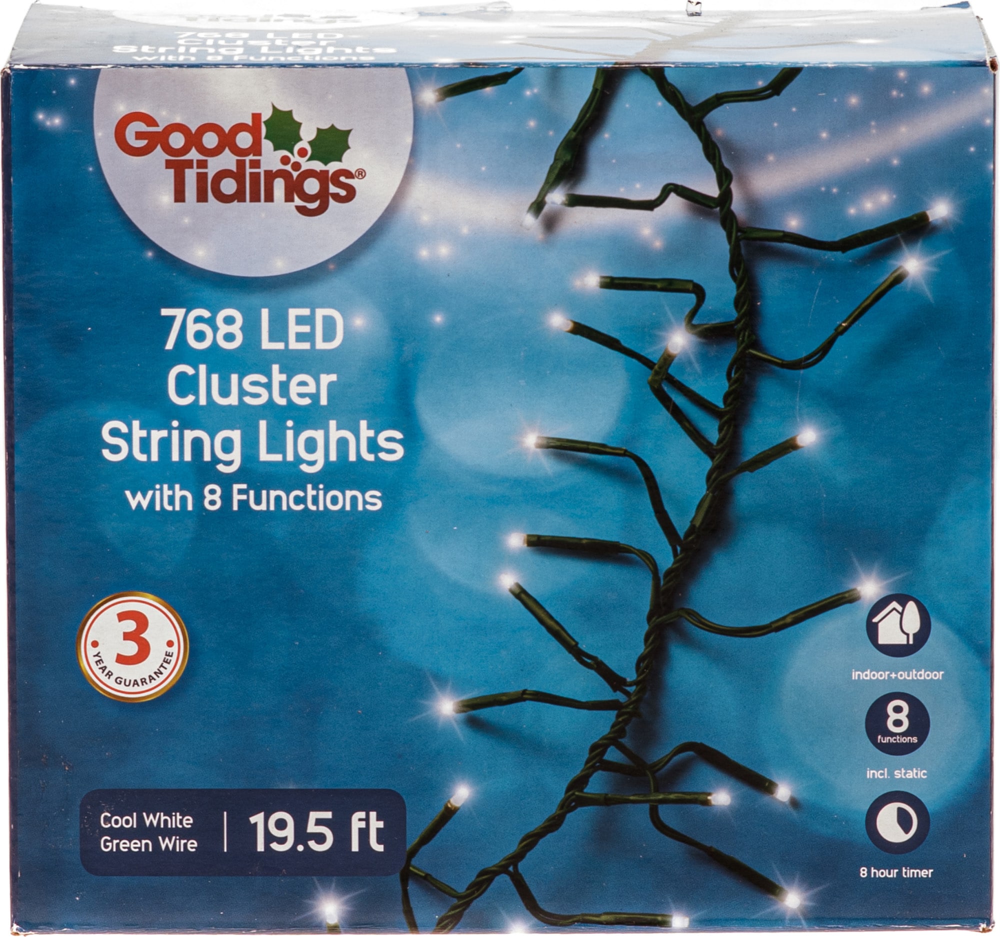 9957599X 768 -Count 19.5-Feet Multi-function Clear LED Plug-In Christmas String Lights Timer