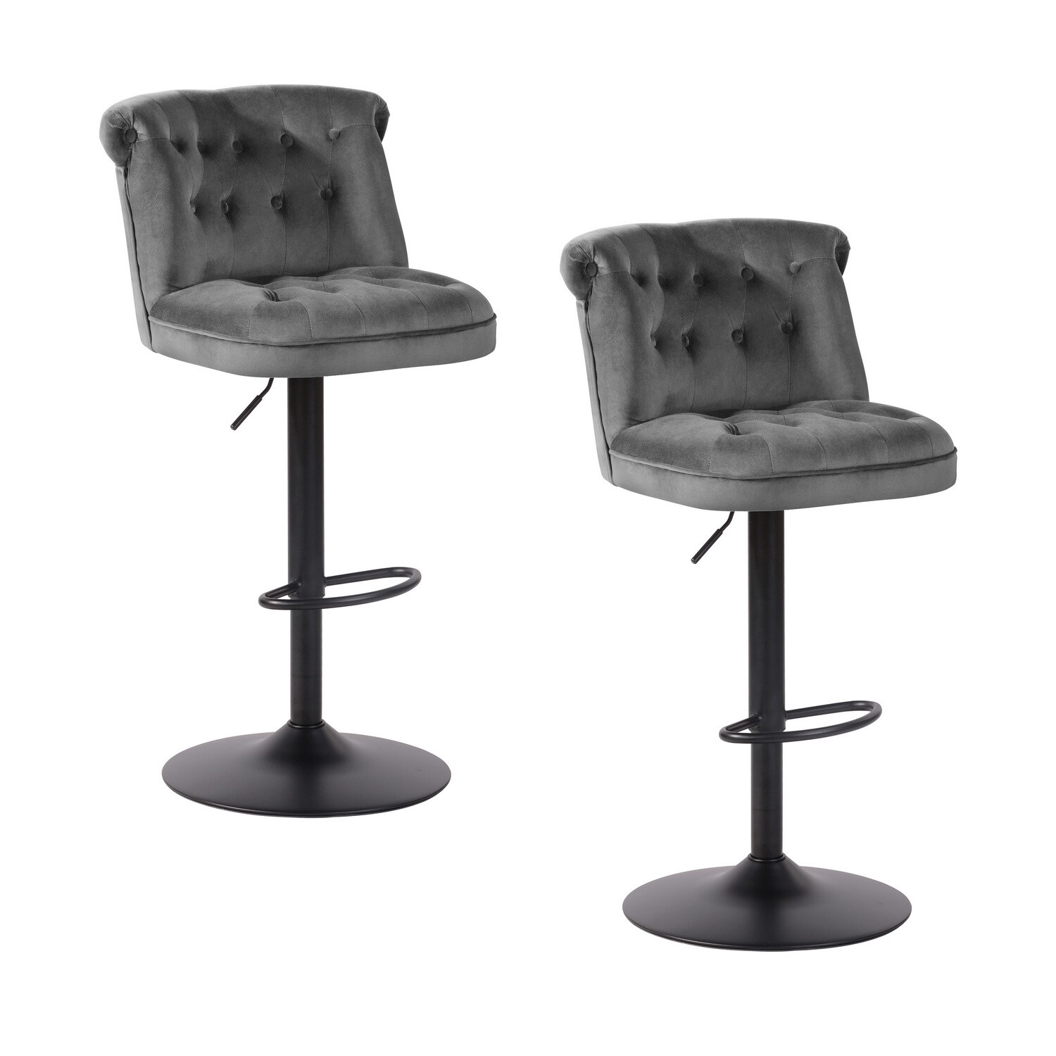 CASAINC BAZE GERY Grey 26-in H Tall Upholstered Swivel Metal Bar Stool Back