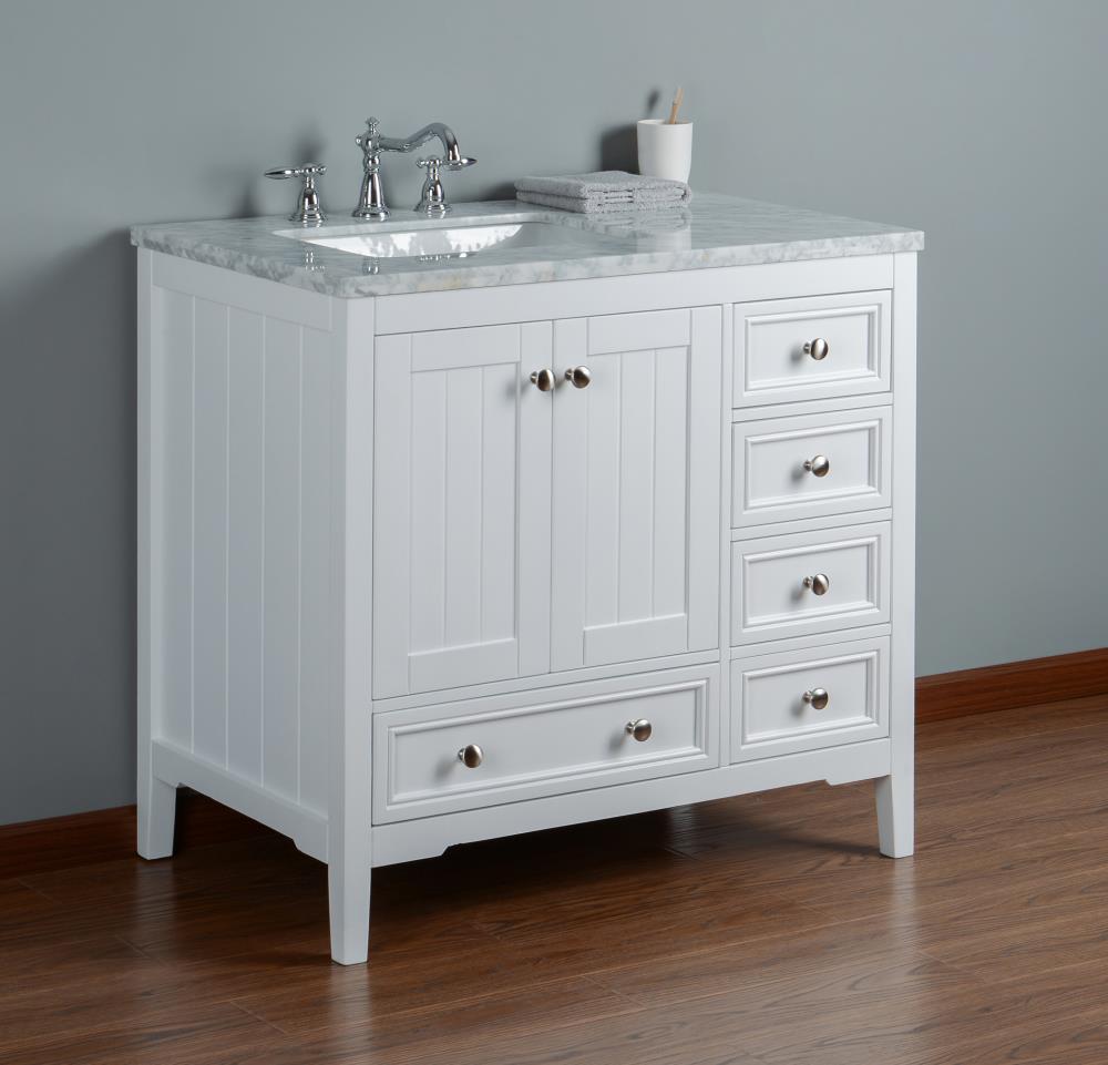 Stufurhome 36-in White Undermount Single Sink Bathroom Vanity with ...