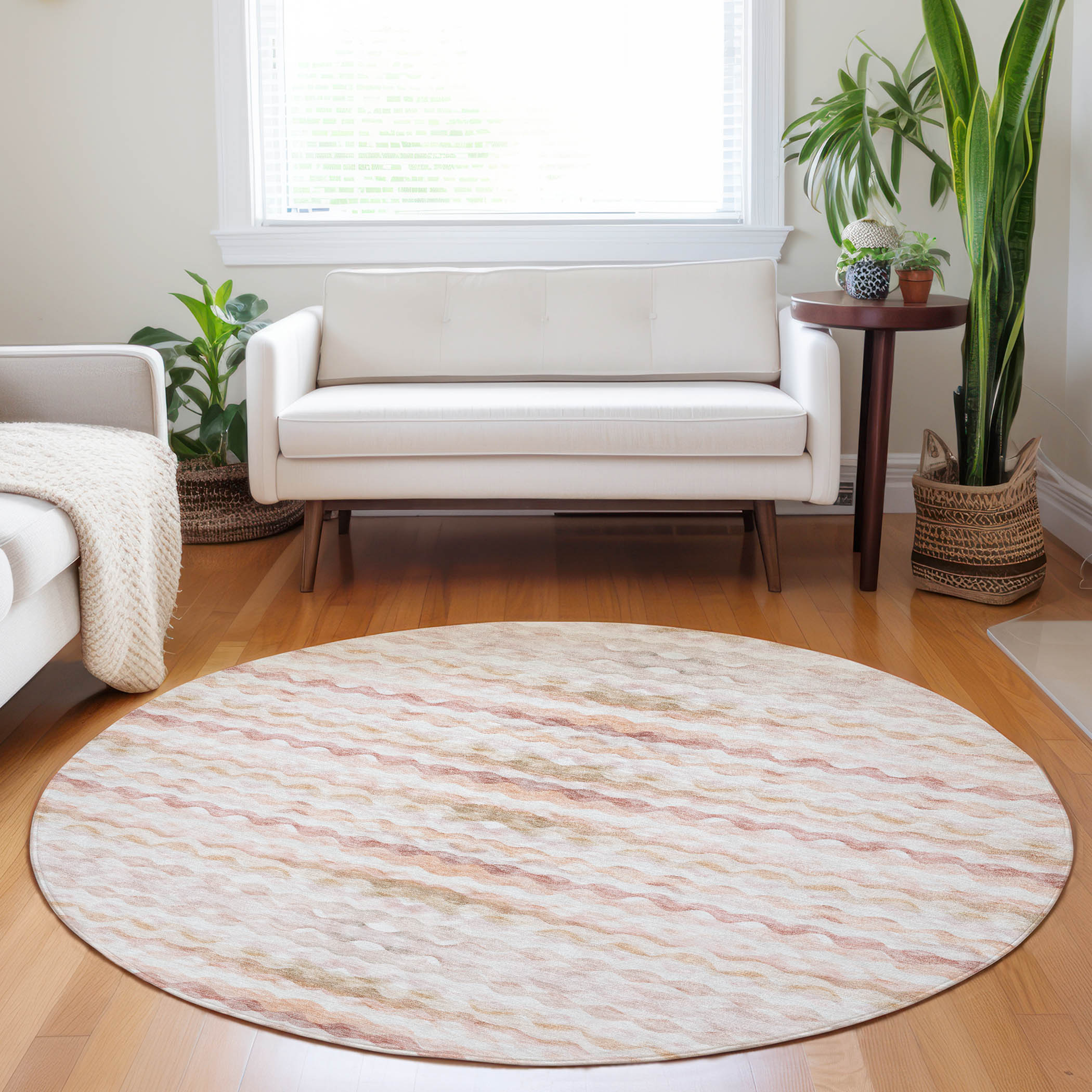 Addison Rugs AMF195PH8RO Mayfield AMF195PH 8 x 8 (ft) Loomed Polyester Peach Round Indoor Geometric Machine washable Area rug
