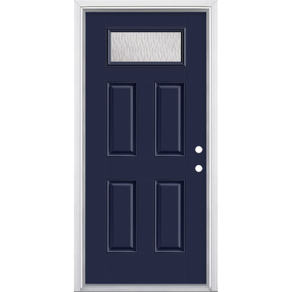 Masonite 628341 Double Water Textured Glass 36-in x 80-in x 4-9/16-in Fiberglass 1/4 lite Left-hand inswing Eclipse Painted Prehung Front Door with Brickmould Insulating core