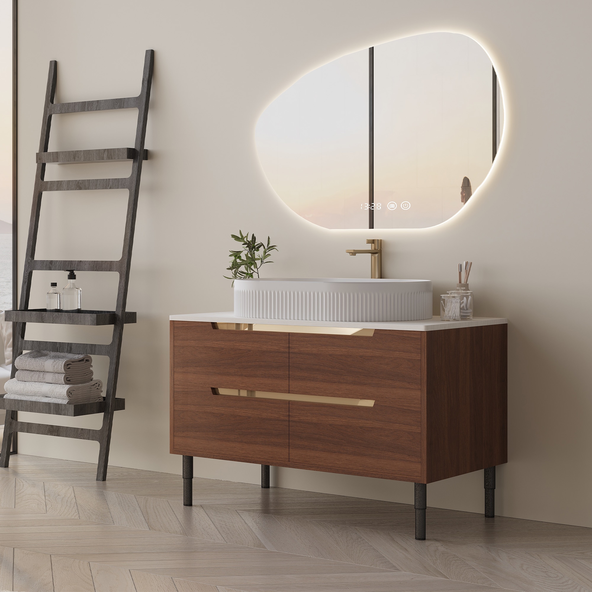 LUXEYARD 36 Inch Bathroom Vanity Freestanding Or Wall Mounted With Ceramic Integrated Sink Soft Close Drawers