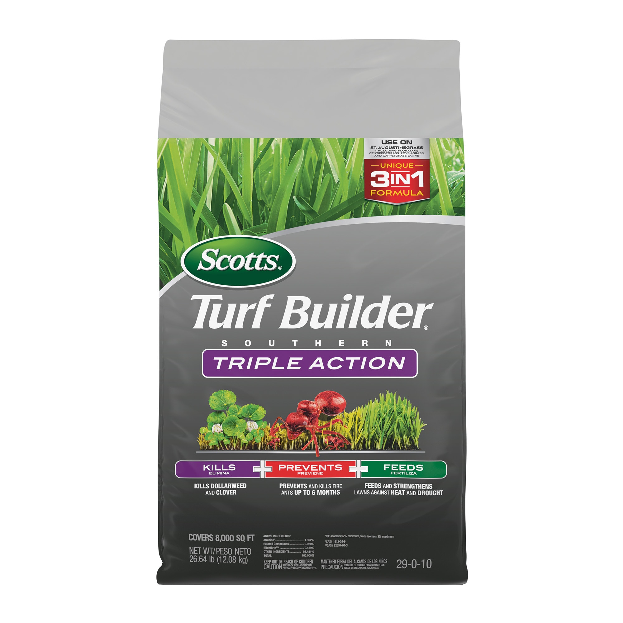 Scotts Turf Builder Southern Triple Action 26.84-lb 8000-sq ft 29-0-10 All-purpose Weed Feed Weed Control Insect Control Fertilizer