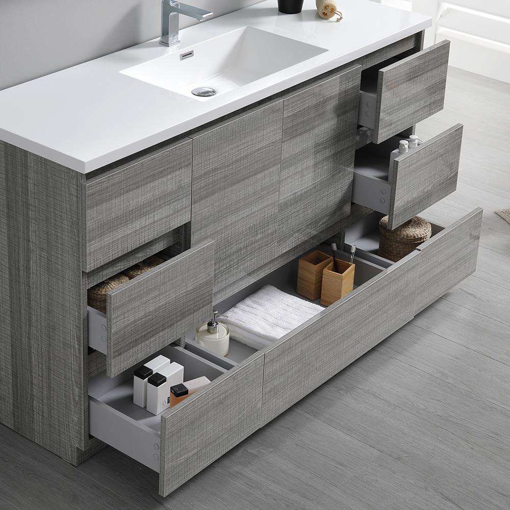 Fresca Lazzaro 60-in Ash Gray Single Sink Bathroom Vanity with White ...