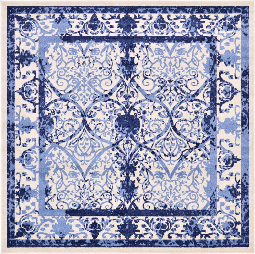 Unique Loom 3121703 Traditional La Jolla 10 x 10 (ft) Loomed Polypropylene Blue/Ivory Square Indoor Floral/Botanical Area rug