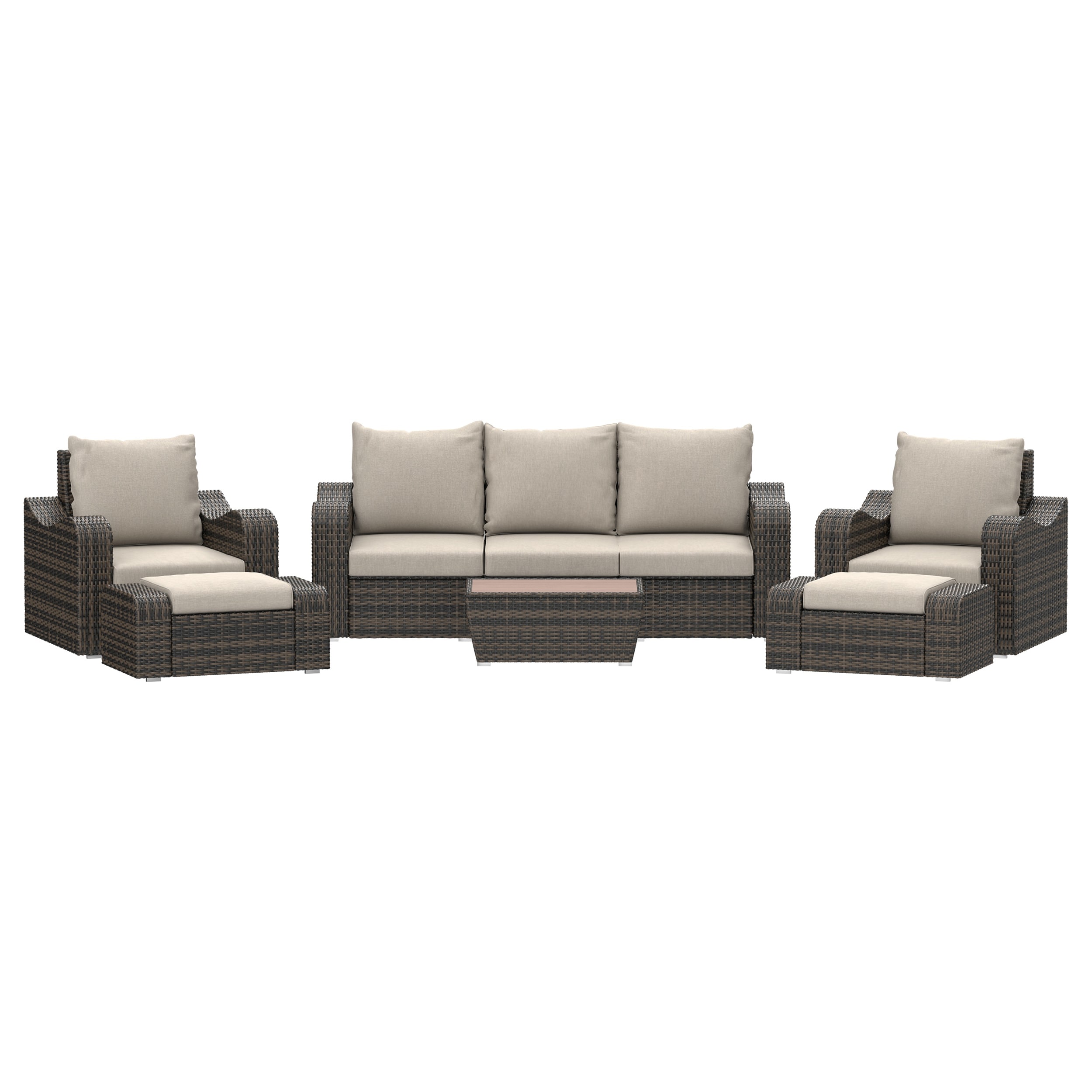 Deko Living 6 -Piece Wicker Patio Sofa Conversation Set with Beige Cushions