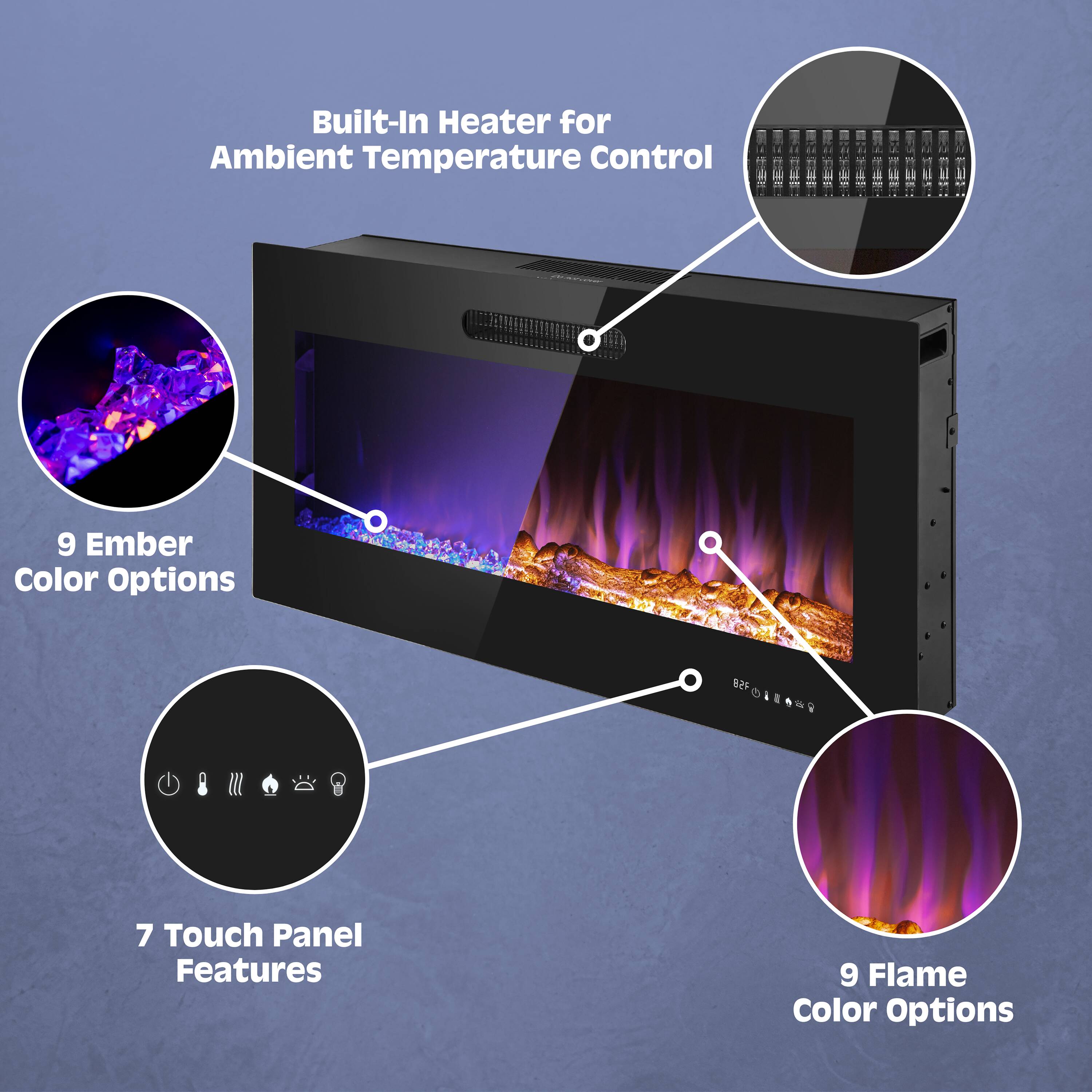 Prominence Home Prominence Home 42×19 Electric Remote Controlled LED Wall Mount Fireplace with Adjustable Heat and Brightness Settings 57001-26 Sansujyuku sansujyuku.com