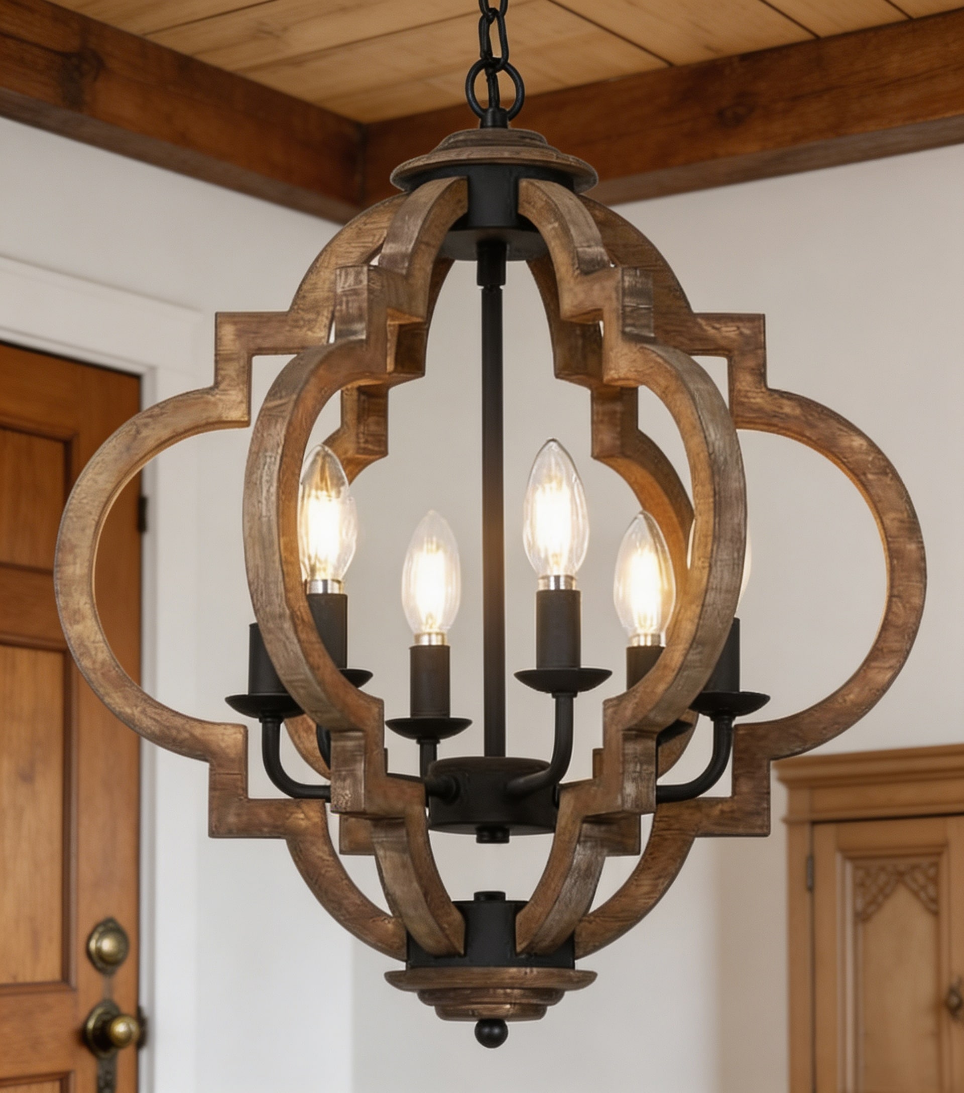 xersbav Rustic Farmhouse Chandelier Round 18.7in 6 Light Pendant Light Fixture for Entryway Foyer Dining Room Kitchen Island