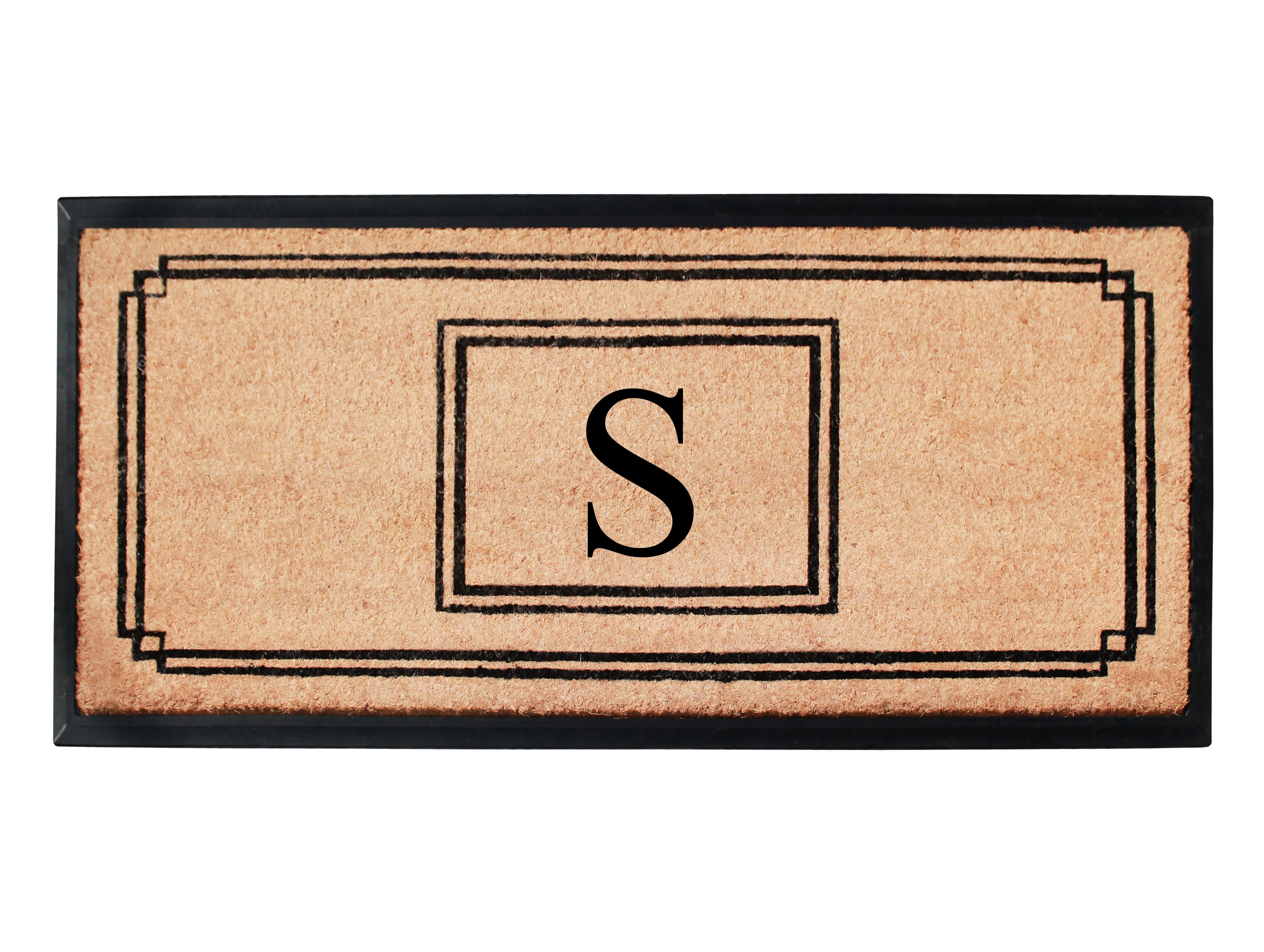 A1 Home Collections  Natural Coir Doormat for Outside Entrance Anti-Shed Treated Front Door Mat 24 in x 48 in Monogrammed S