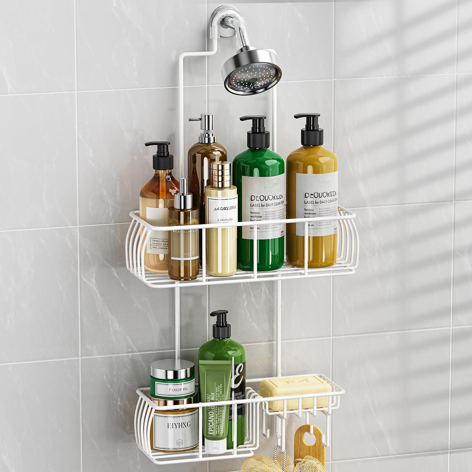 Lovav Shower Caddy Hanging Organizer Anti Swing Rustproof Storage Basket with Hooks