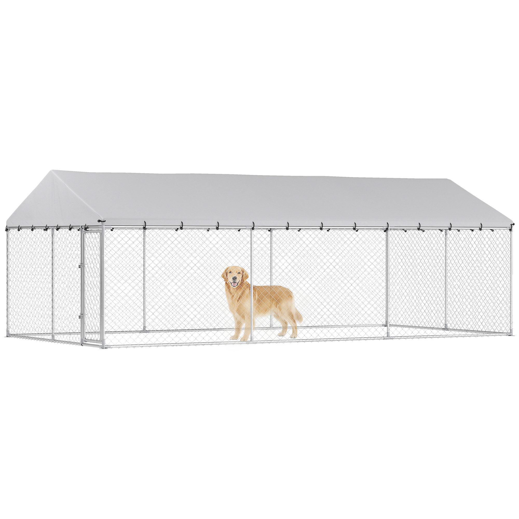 PawHut  Outdoor Dog Kennel Heavy Duty Large Dog Kennel Outside with Waterproof Roof 2 Secure Latches Dog Run for Backyard 20 x 10 x 7