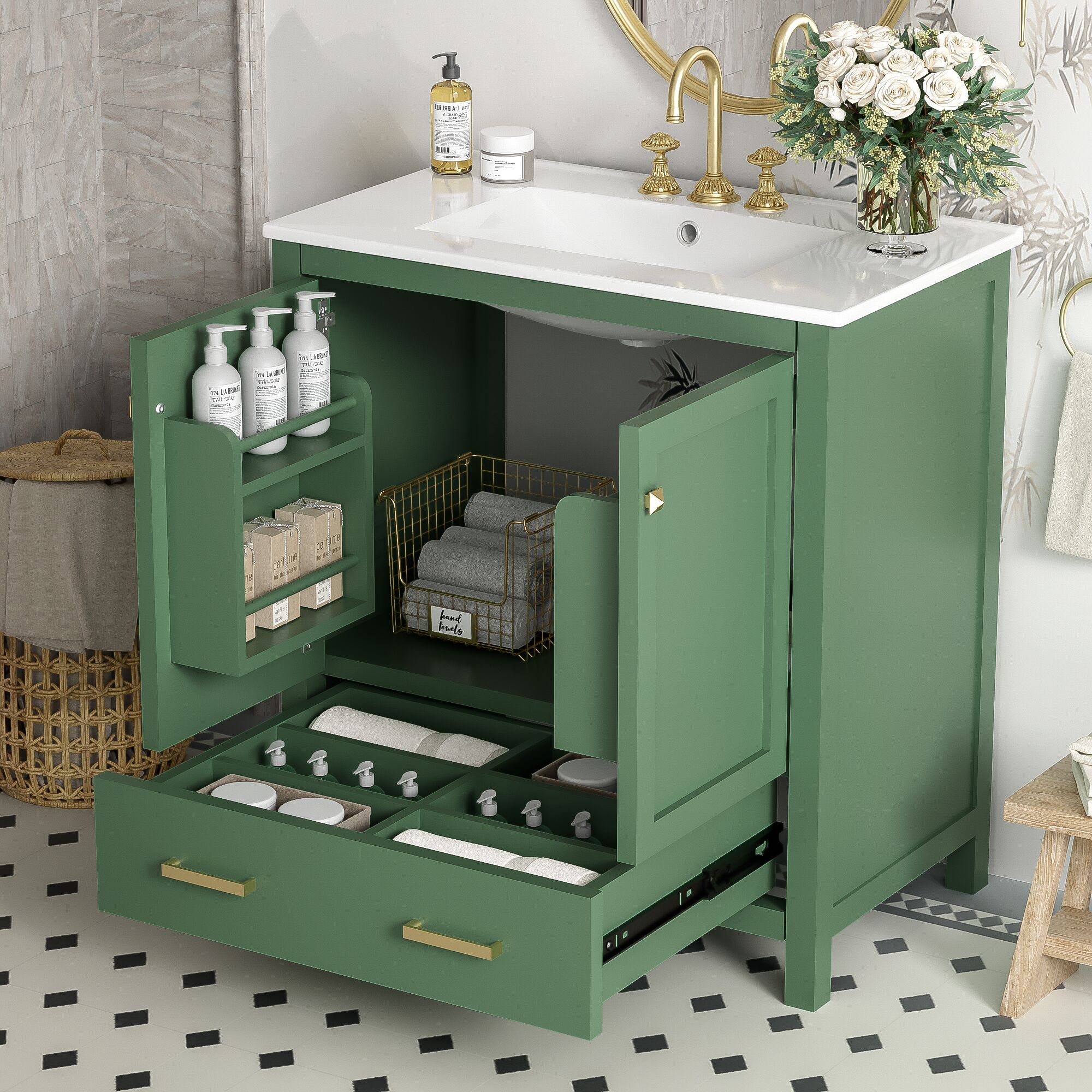 Tatayosi - 30 Inch Green Bathroom Vanity with Single Sink Combination Under Counter Sink Bathroom...